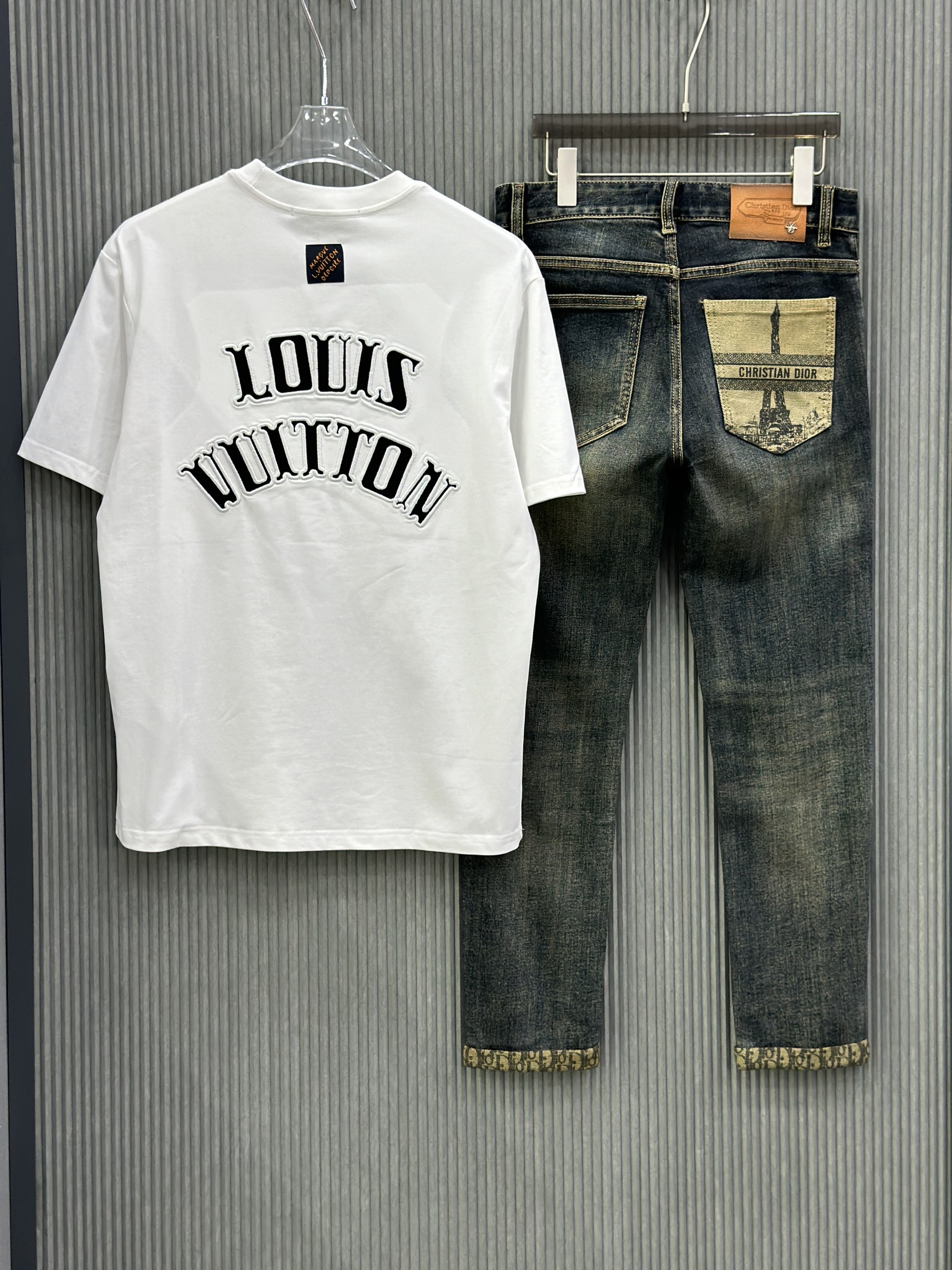 Quần jean Dior CD Xanh rêu họa tiết logo tháp túi sau Like Auth VTN