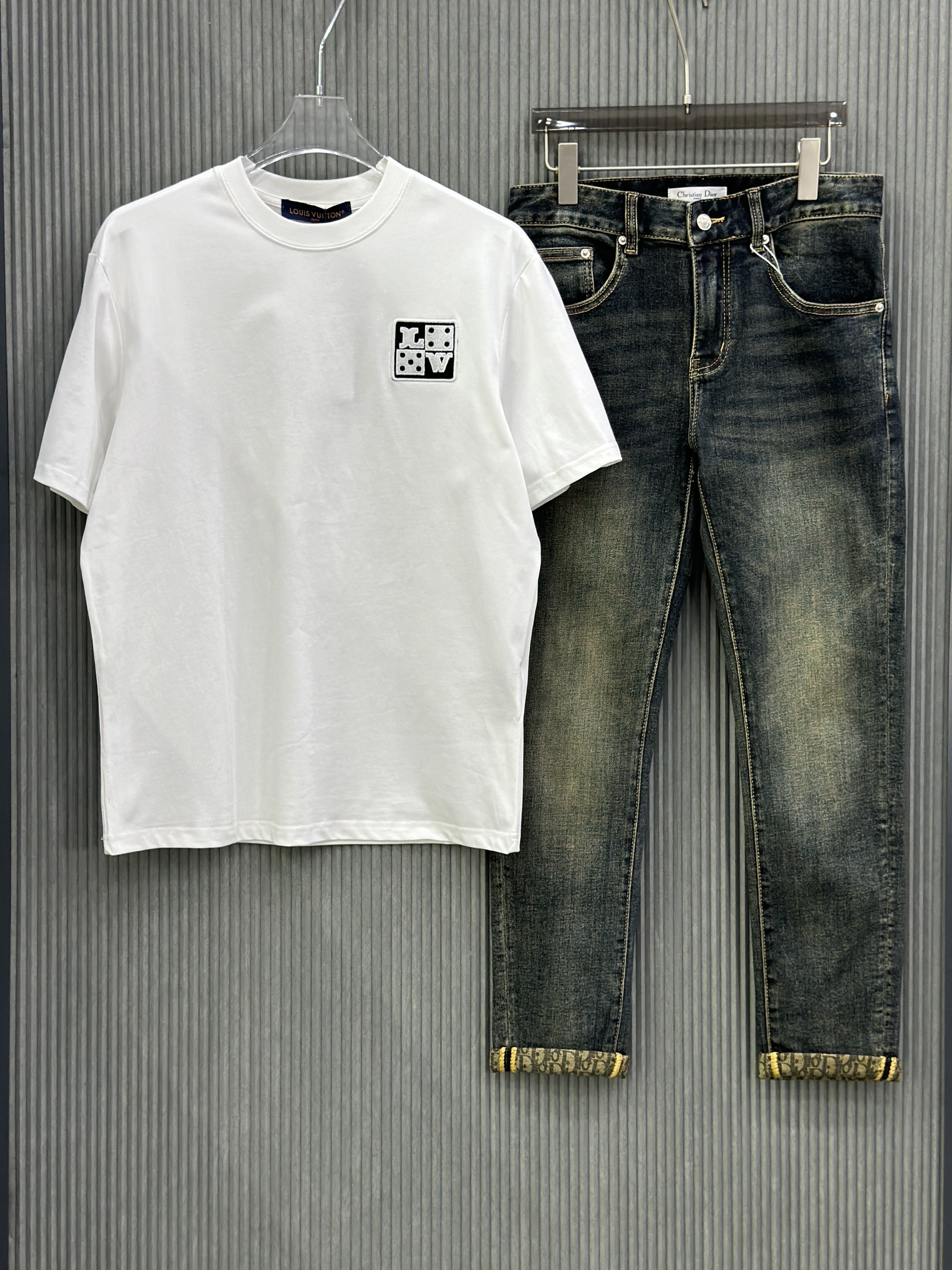 Quần jean Dior CD Xanh rêu họa tiết logo tháp túi sau Like Auth VTN