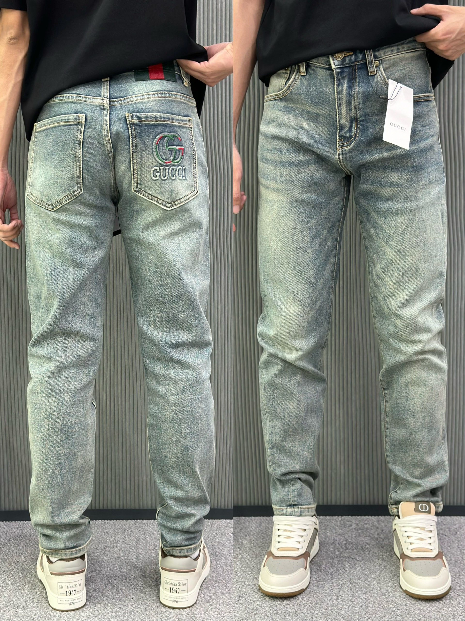 Quần jean Gucci GC Xanh logo dập nổi thêu Xanh Đỏ túi sau Like Auth VTN