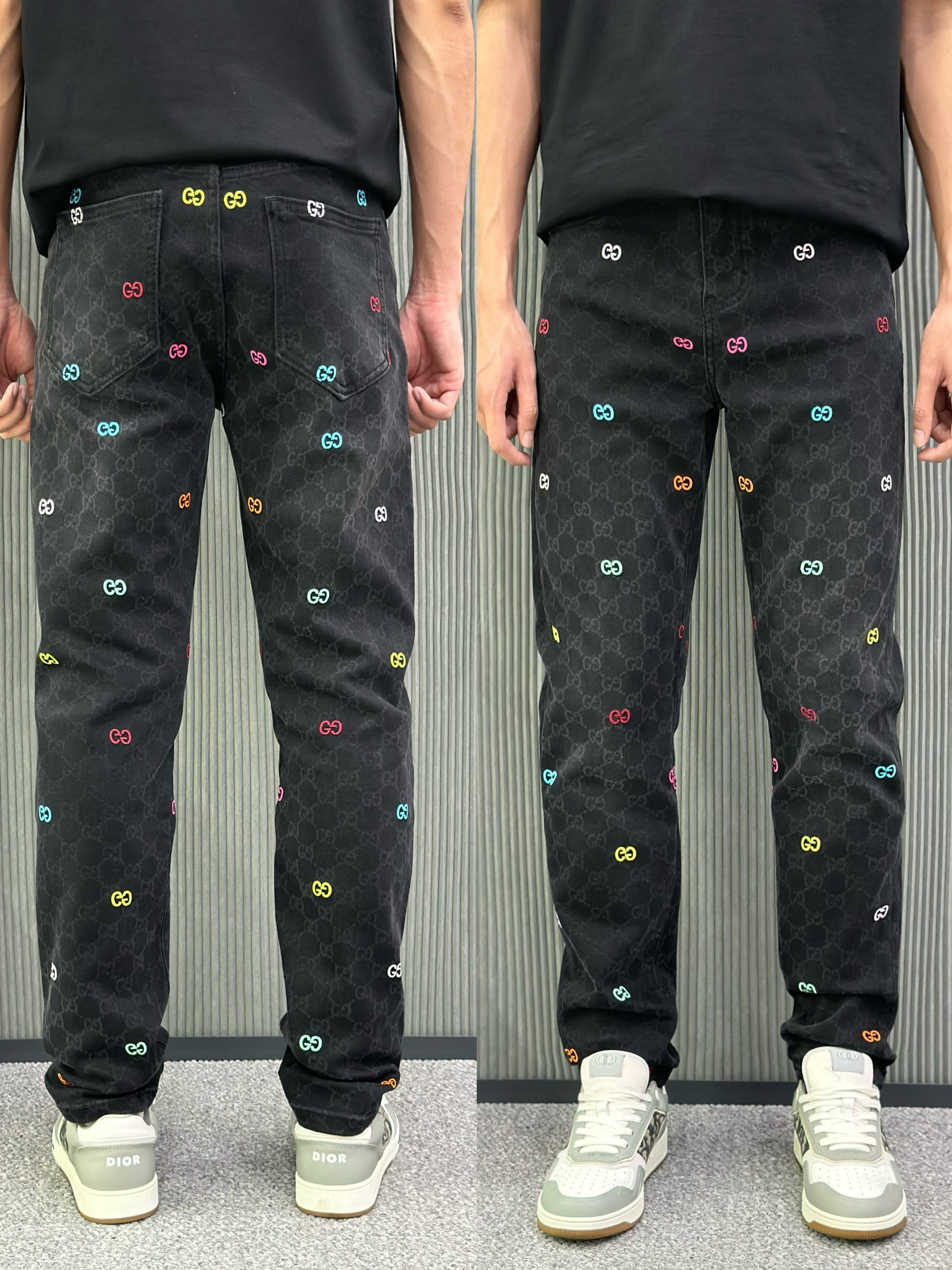 Quần jean Gucci GC Đen họa tiết monogram phối màu sắc full Like Auth VTN
