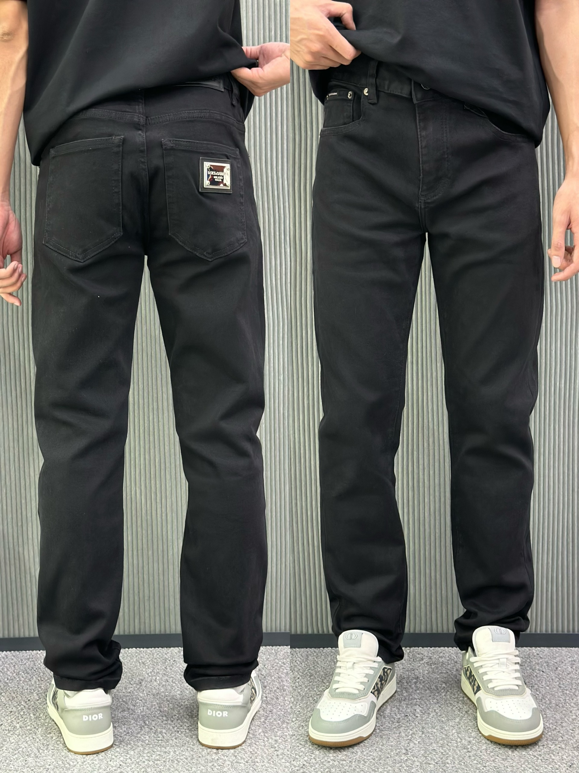 Quần jean Dolce Gabbana DG Đen log tag vuông thêu túi sau Like Auth VTN