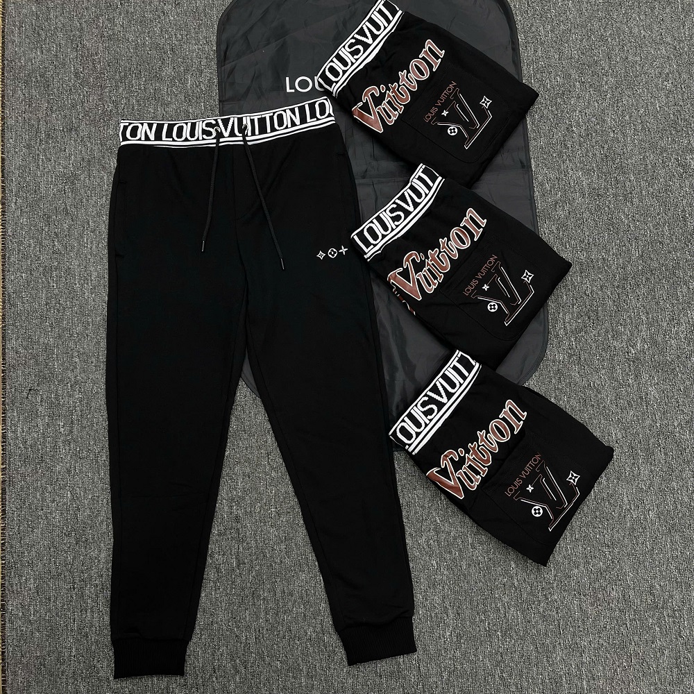 Quần jogger nỉ Louis Vuitton LV Đen logo chữ Like Auth NV