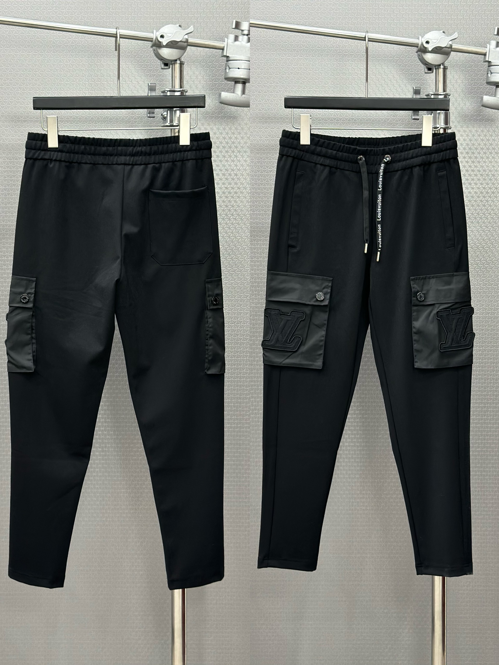 Quần nỉ dài Louis Vuitton LV Đen túi hộp đùi logo chữ dây Like Auth VTN