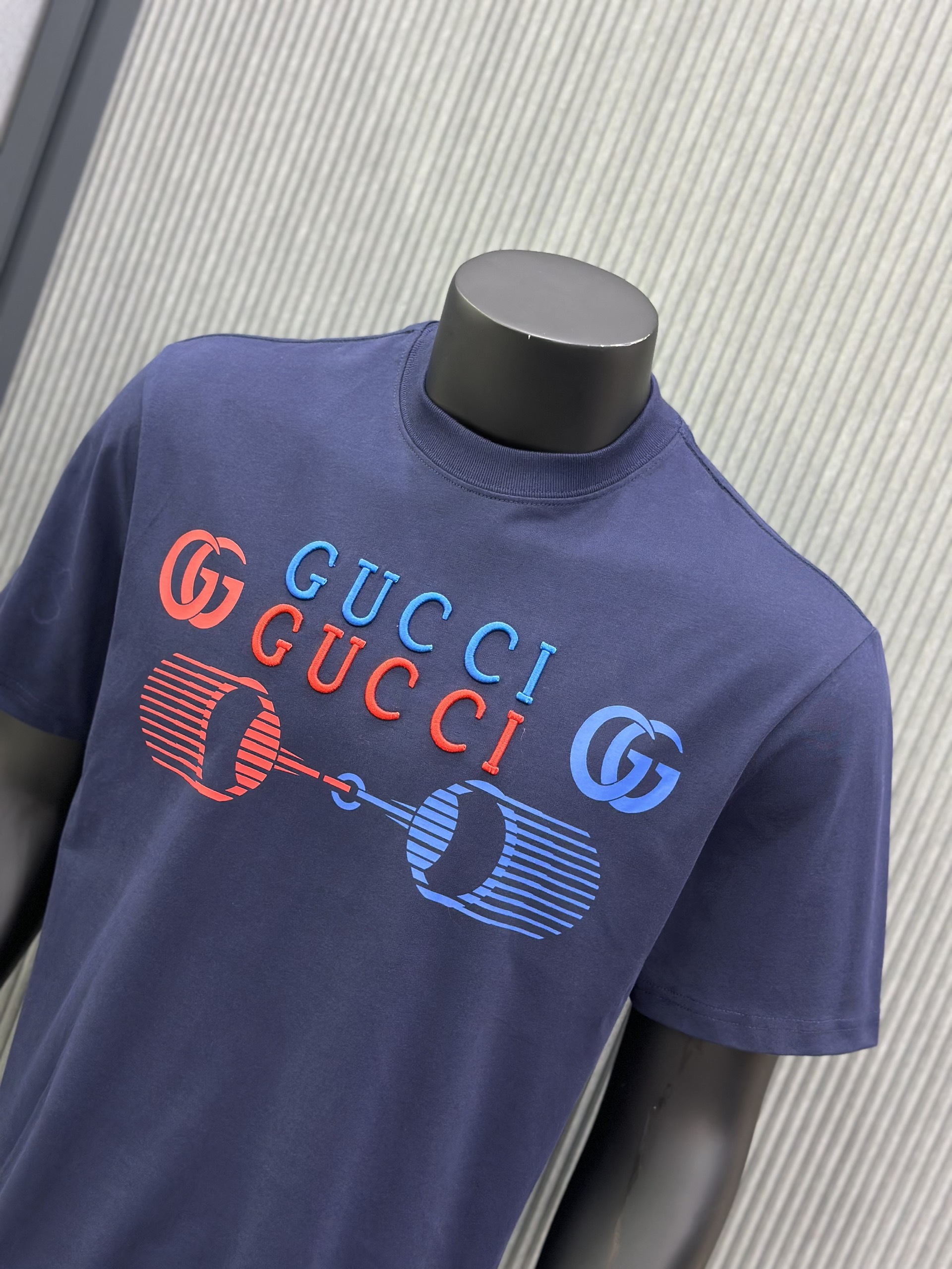 Áo phông T-shirt Gucci GC Xanh than logo chữ thêu ngực Like Auth VTN