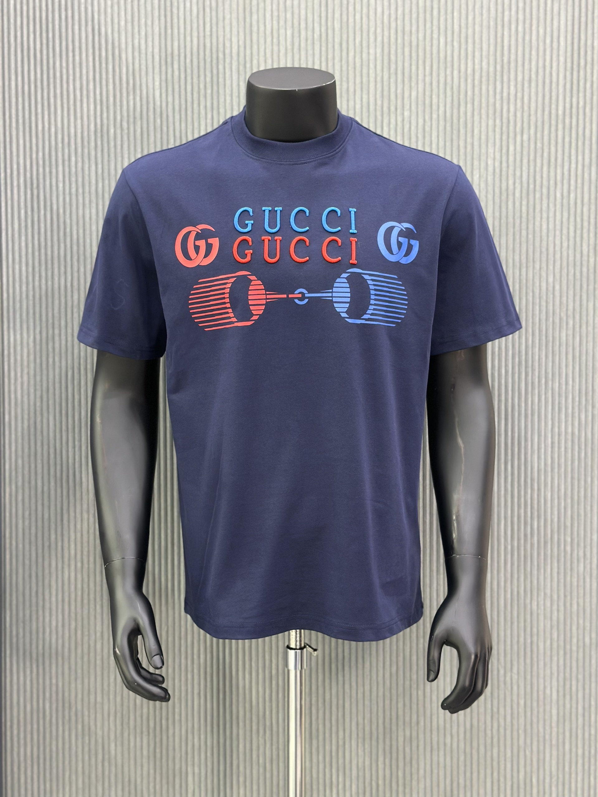 Áo phông T-shirt Gucci GC Xanh than logo chữ thêu ngực Like Auth VTN