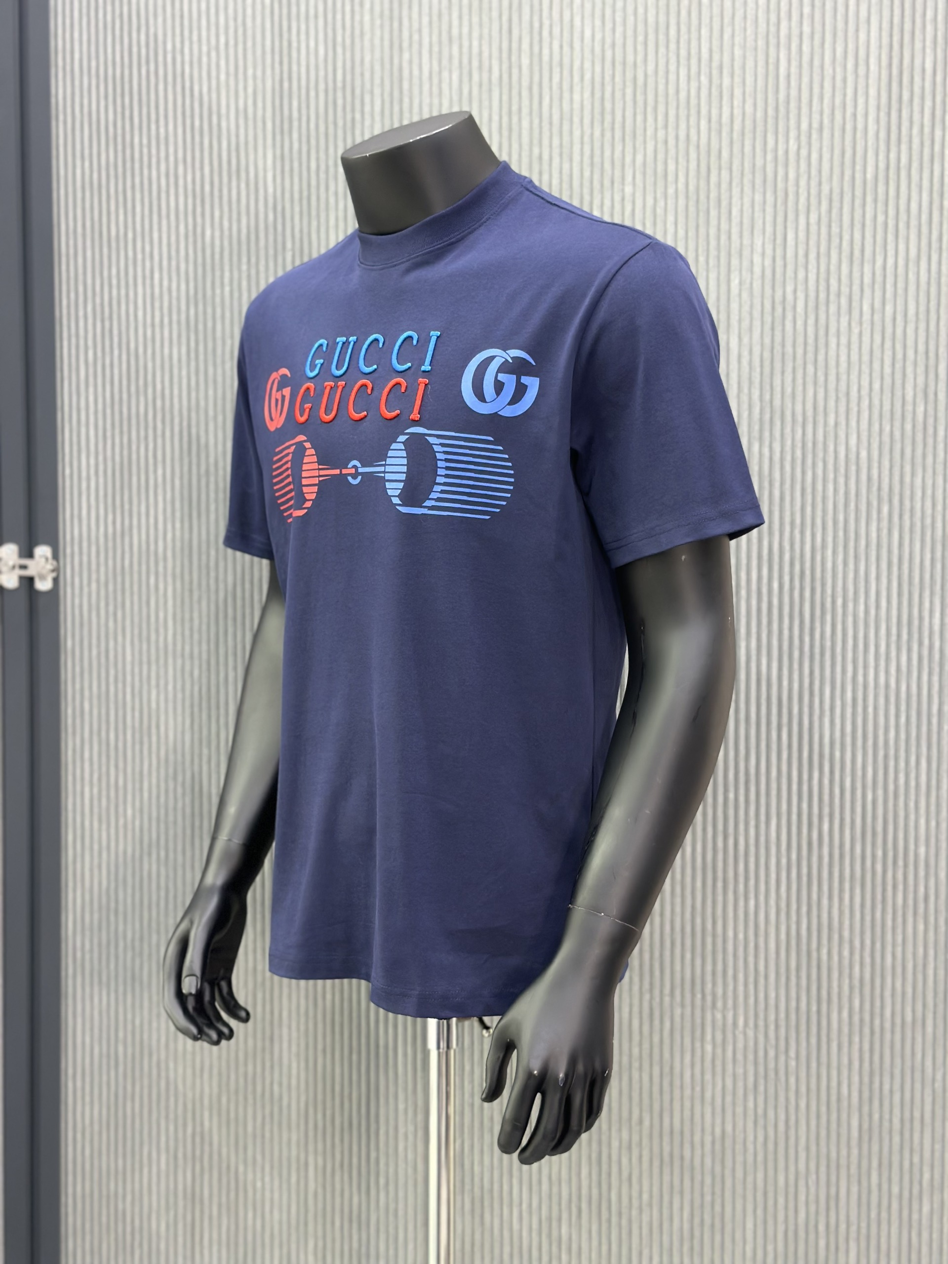 Áo phông T-shirt Gucci GC Xanh than logo chữ thêu ngực Like Auth VTN