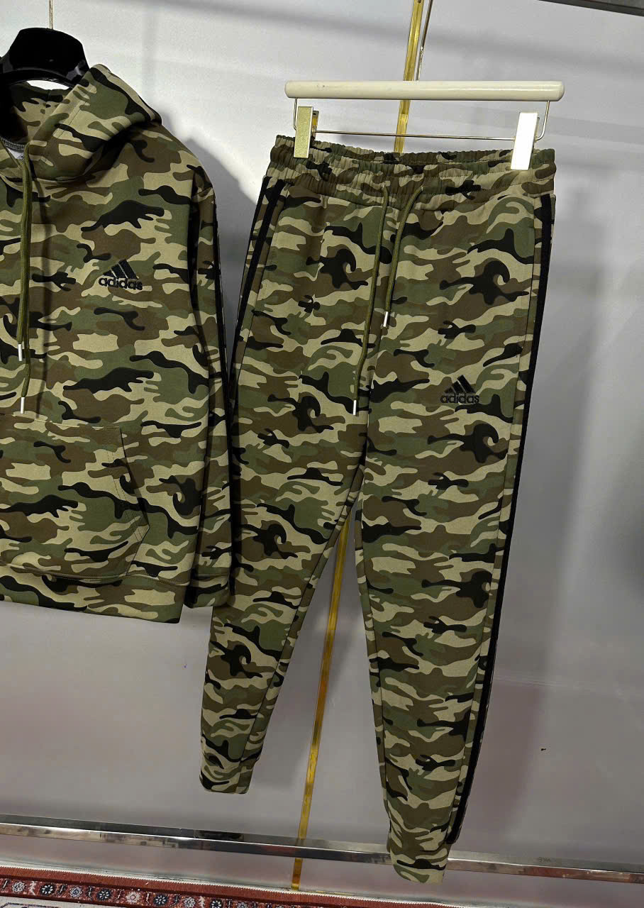 Bộ, set thu đông hoodie Adidas A Xanh rêu họa tiết dằn di kẻ sọc sườn Like AuthNV