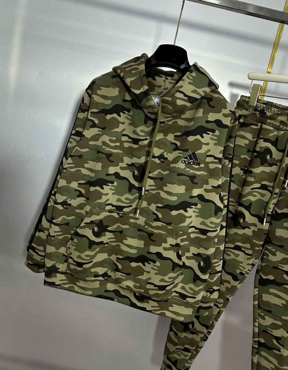 Bộ, set thu đông hoodie Adidas A Xanh rêu họa tiết dằn di kẻ sọc sườn Like AuthNV