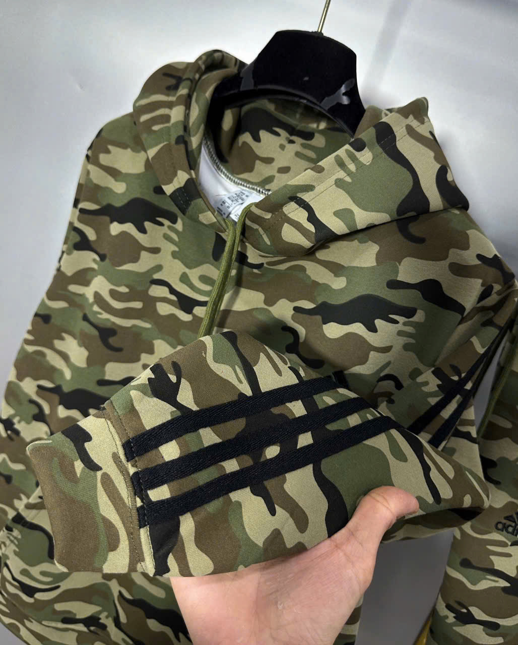 Bộ, set thu đông hoodie Adidas A Xanh rêu họa tiết dằn di kẻ sọc sườn Like AuthNV