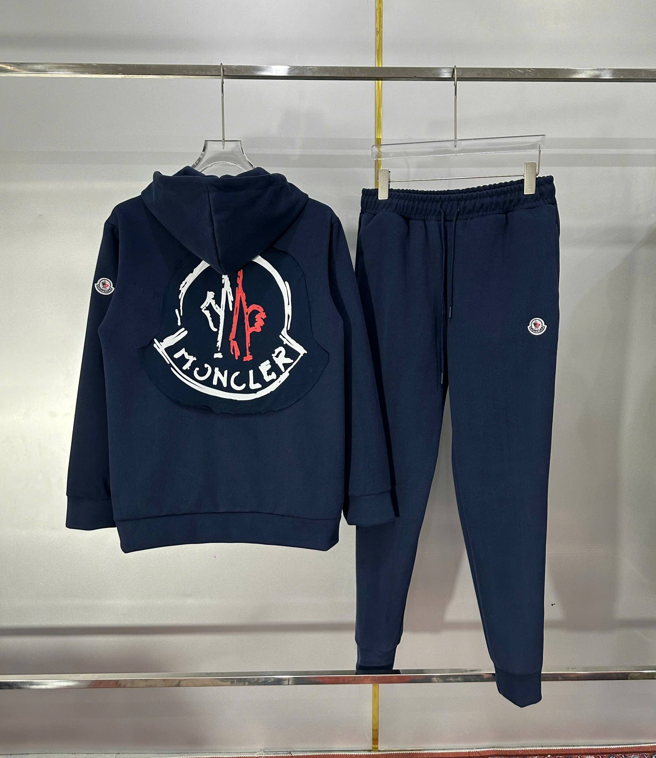 Bộ, set thu đông hoodie kéo khóa Moncler M logo tròn thêu Like Auth NV