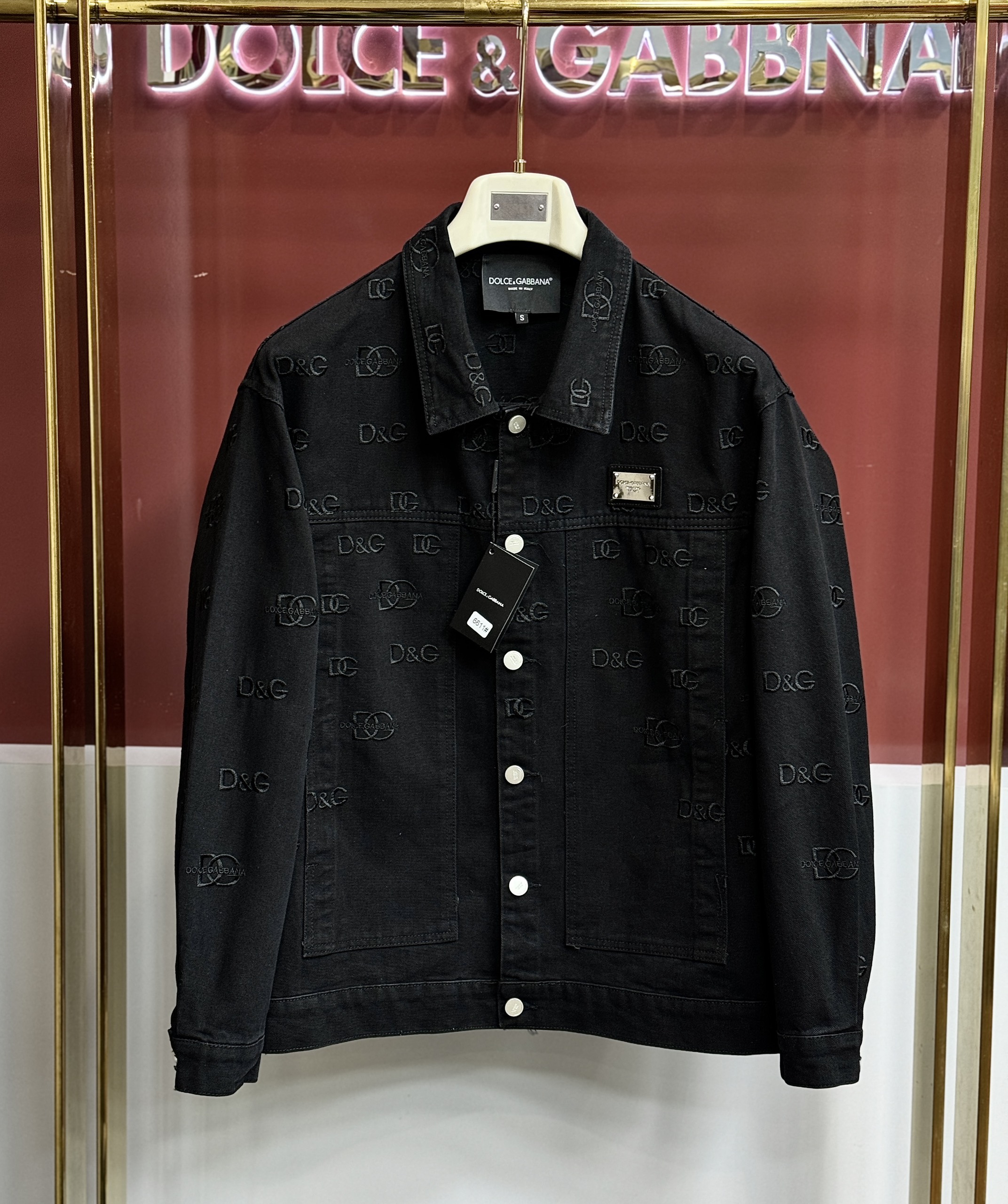 Áo khoác denim jacket Dolce Gabbana DG Đen họa tiết logo thêu full Like Auth CD