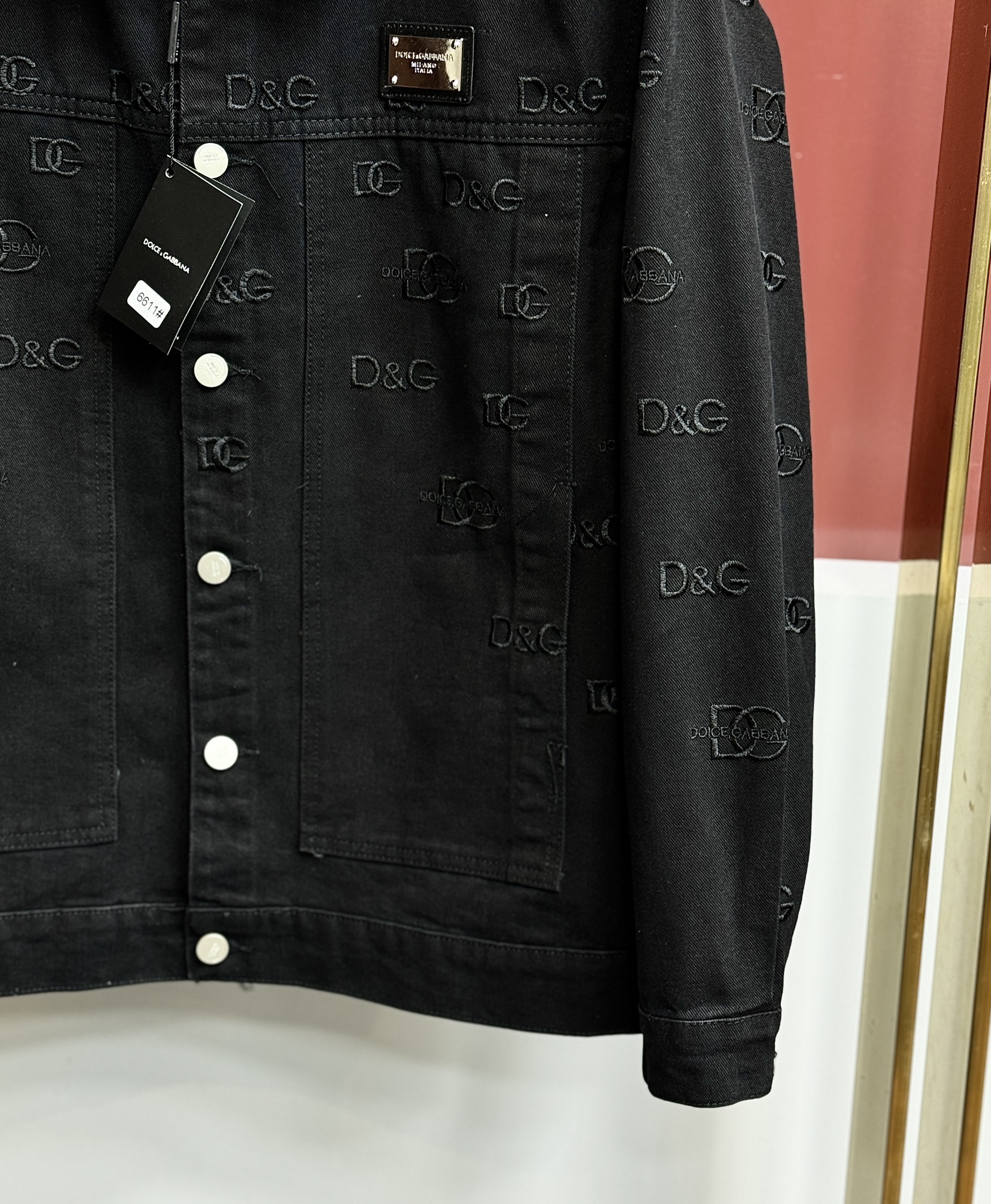 Áo khoác denim jacket Dolce Gabbana DG Đen họa tiết logo thêu full Like Auth CD