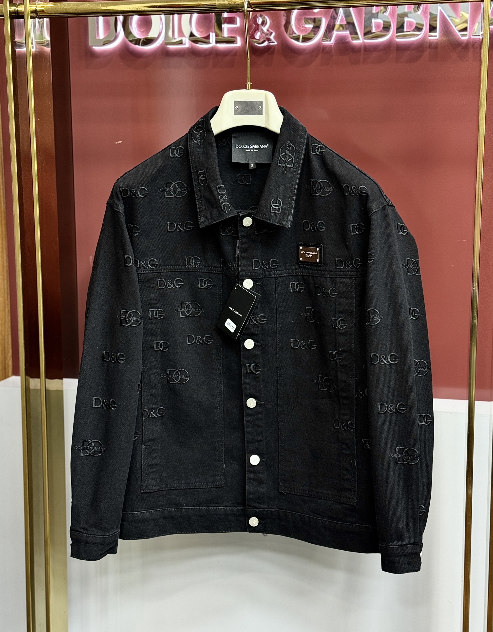 Áo khoác denim jacket Dolce Gabbana DG Đen họa tiết logo thêu full Like Auth CD