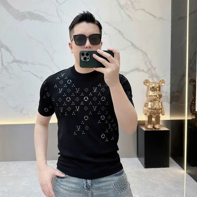 Áo phông T-shirt len Louis Vuitton LV họa tiết màu sắc thêu Like Auth MK