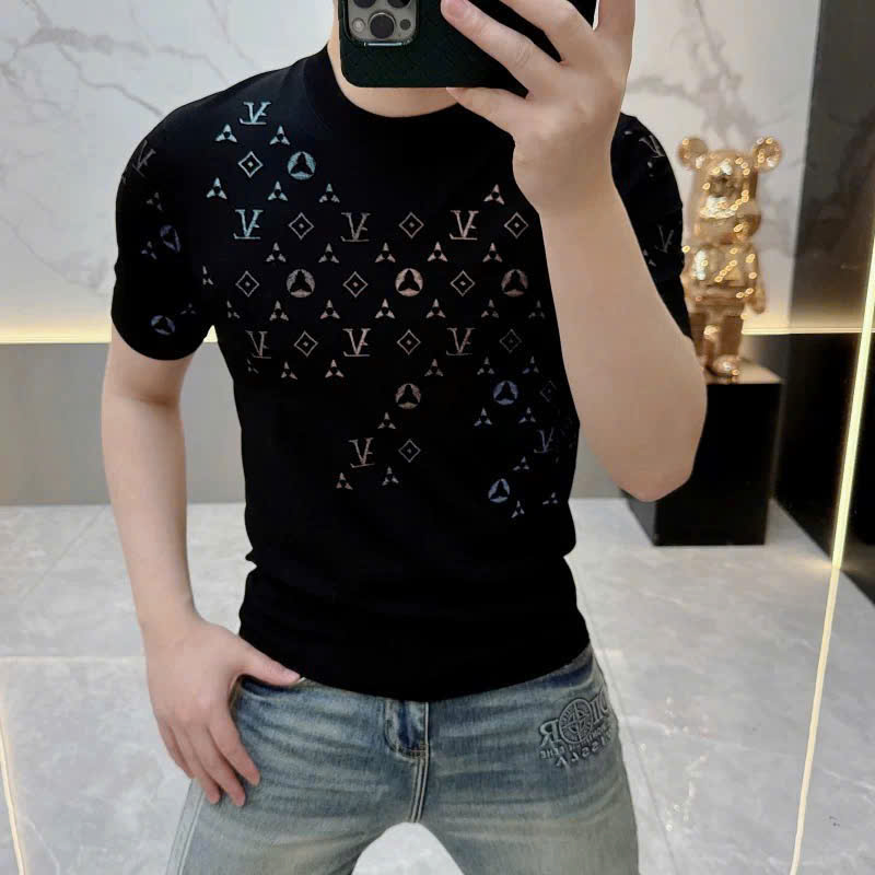 Áo phông T-shirt len Louis Vuitton LV họa tiết màu sắc thêu Like Auth MK