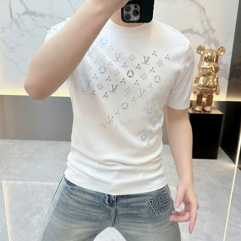 Áo phông T-shirt len Louis Vuitton LV họa tiết màu sắc thêu Like Auth MK