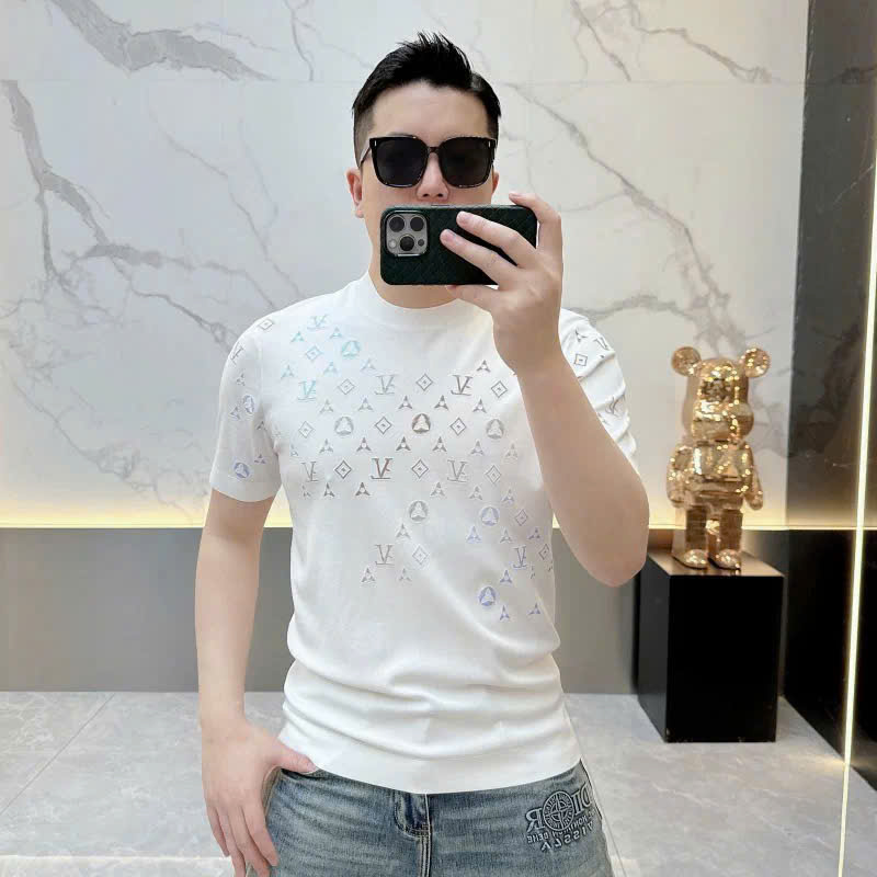 Áo phông T-shirt len Louis Vuitton LV họa tiết màu sắc thêu Like Auth MK