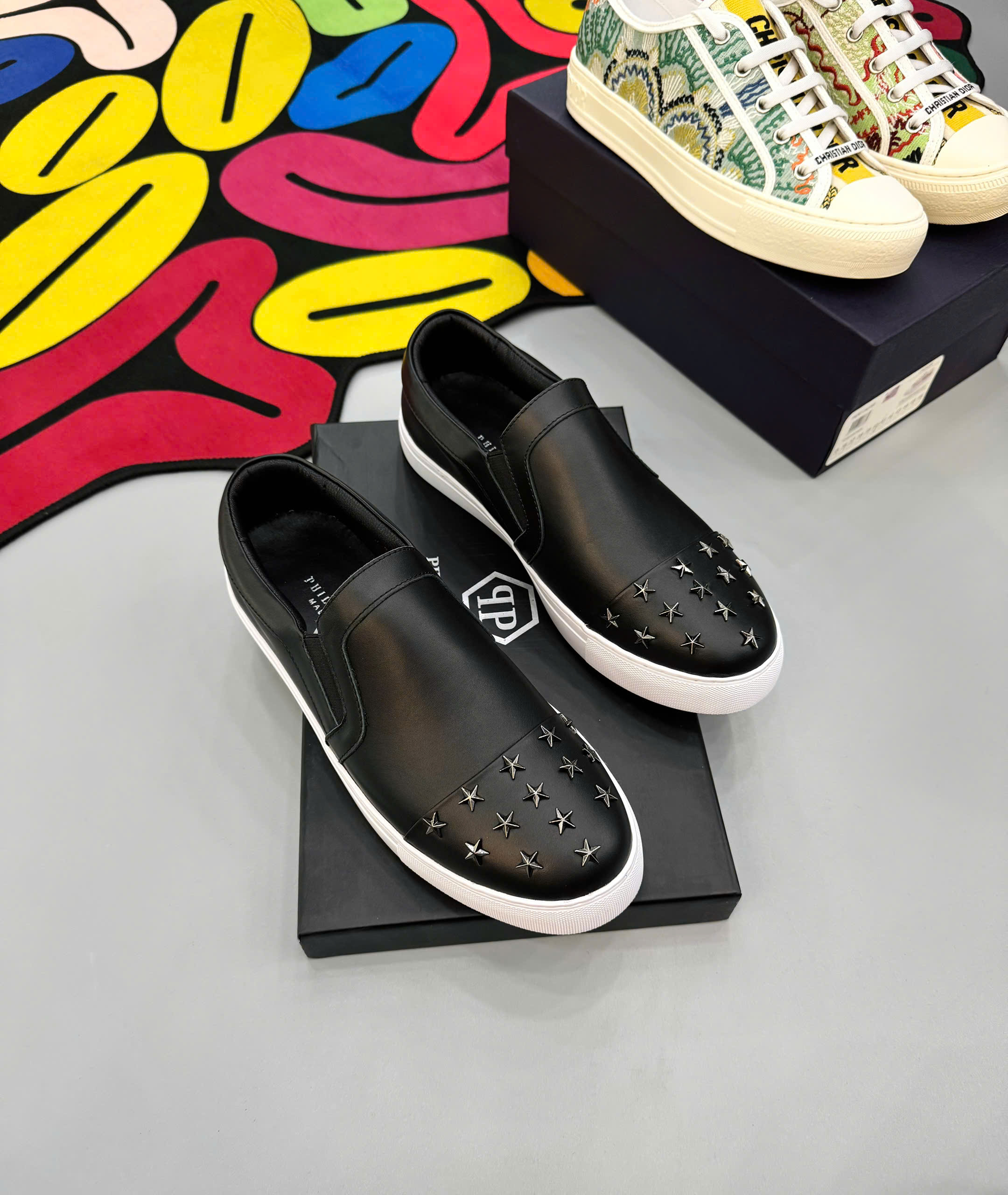 Giày slipon Philipp Plein PP Đen đính Ngôi sao mũi Like Auth fullbox MK