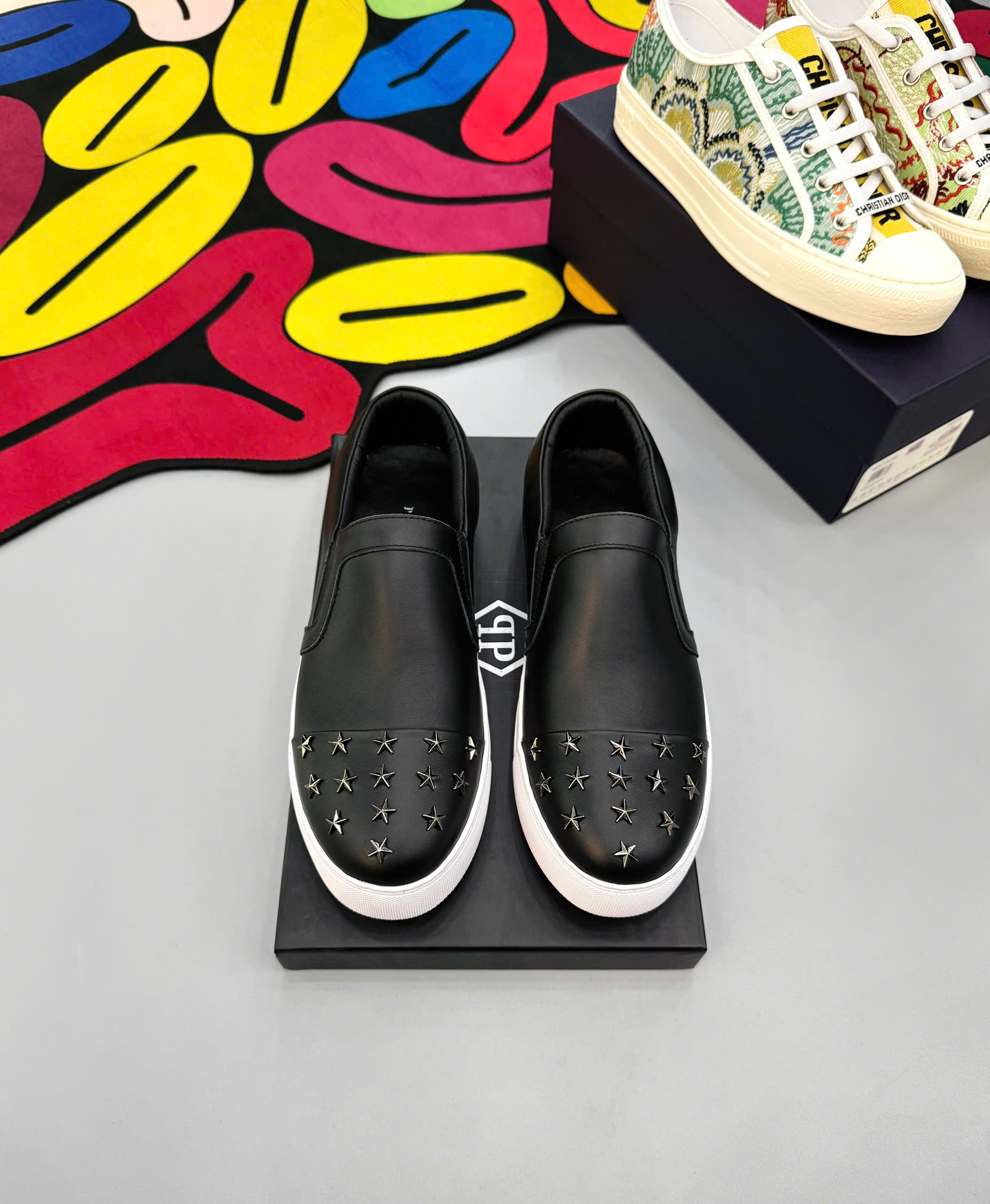 Giày slipon Philipp Plein PP Đen đính Ngôi sao mũi Like Auth fullbox MK