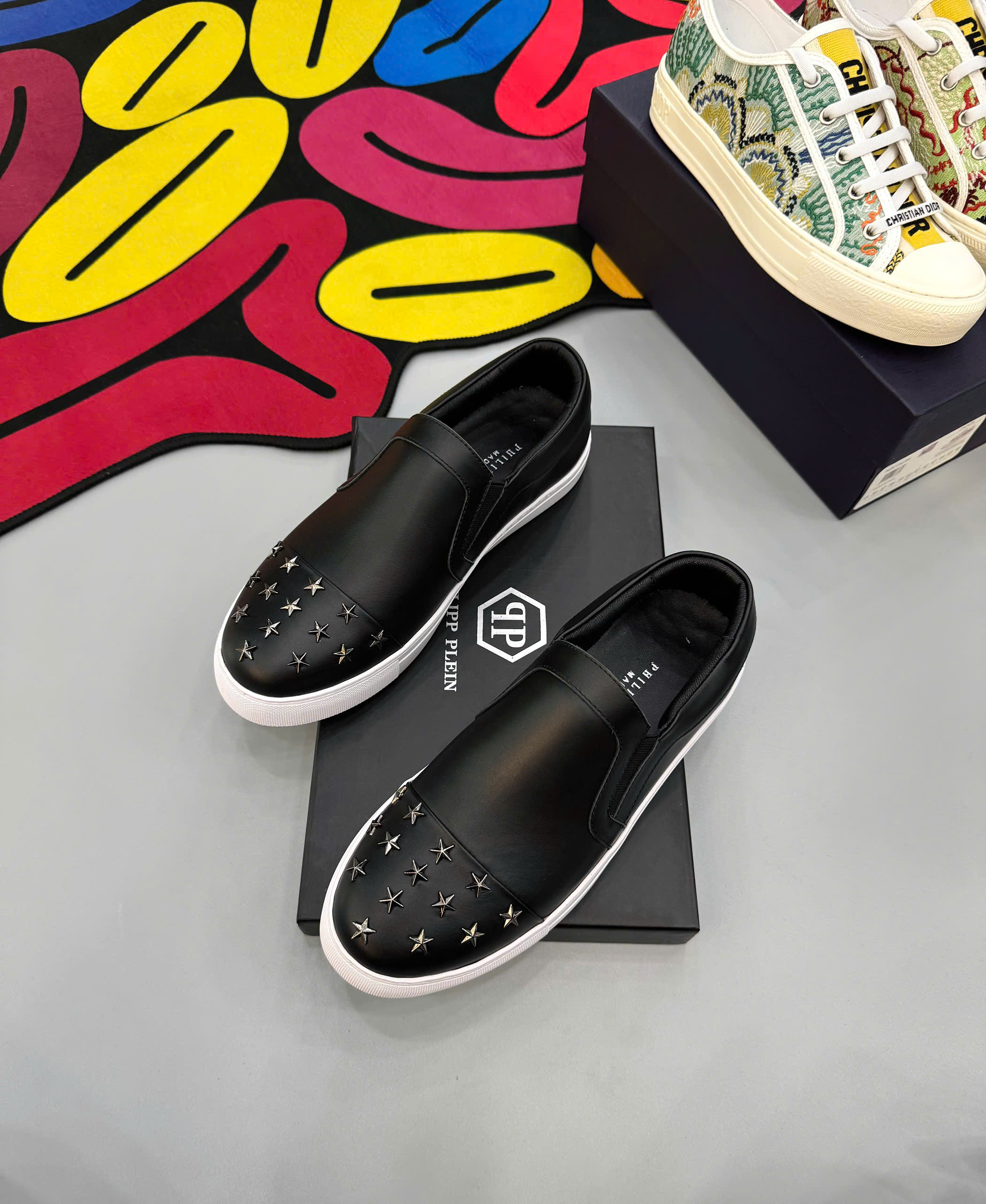 Giày slipon Philipp Plein PP Đen đính Ngôi sao mũi Like Auth fullbox MK