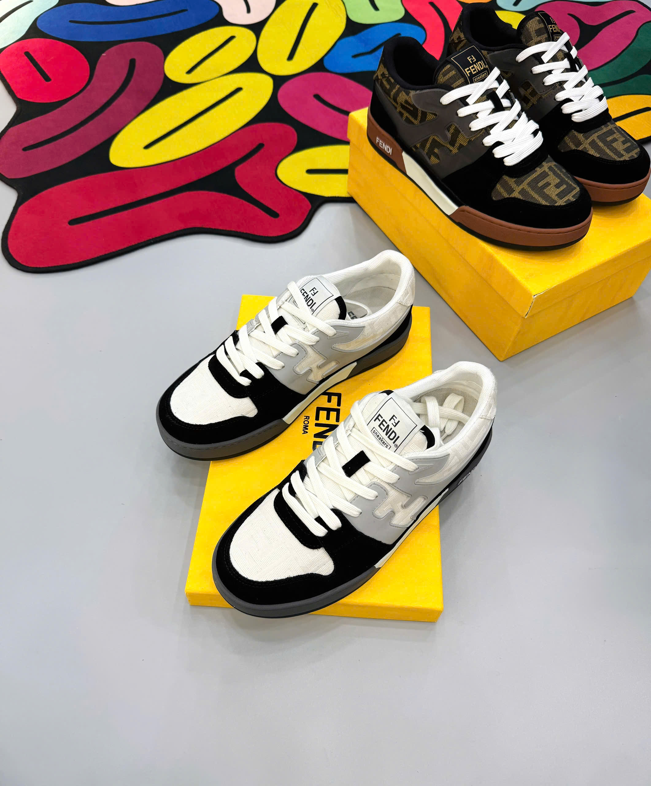 Giày sneaker Fendi FF Đen nhung phối Trắng Xám Like Auth fullbox MK