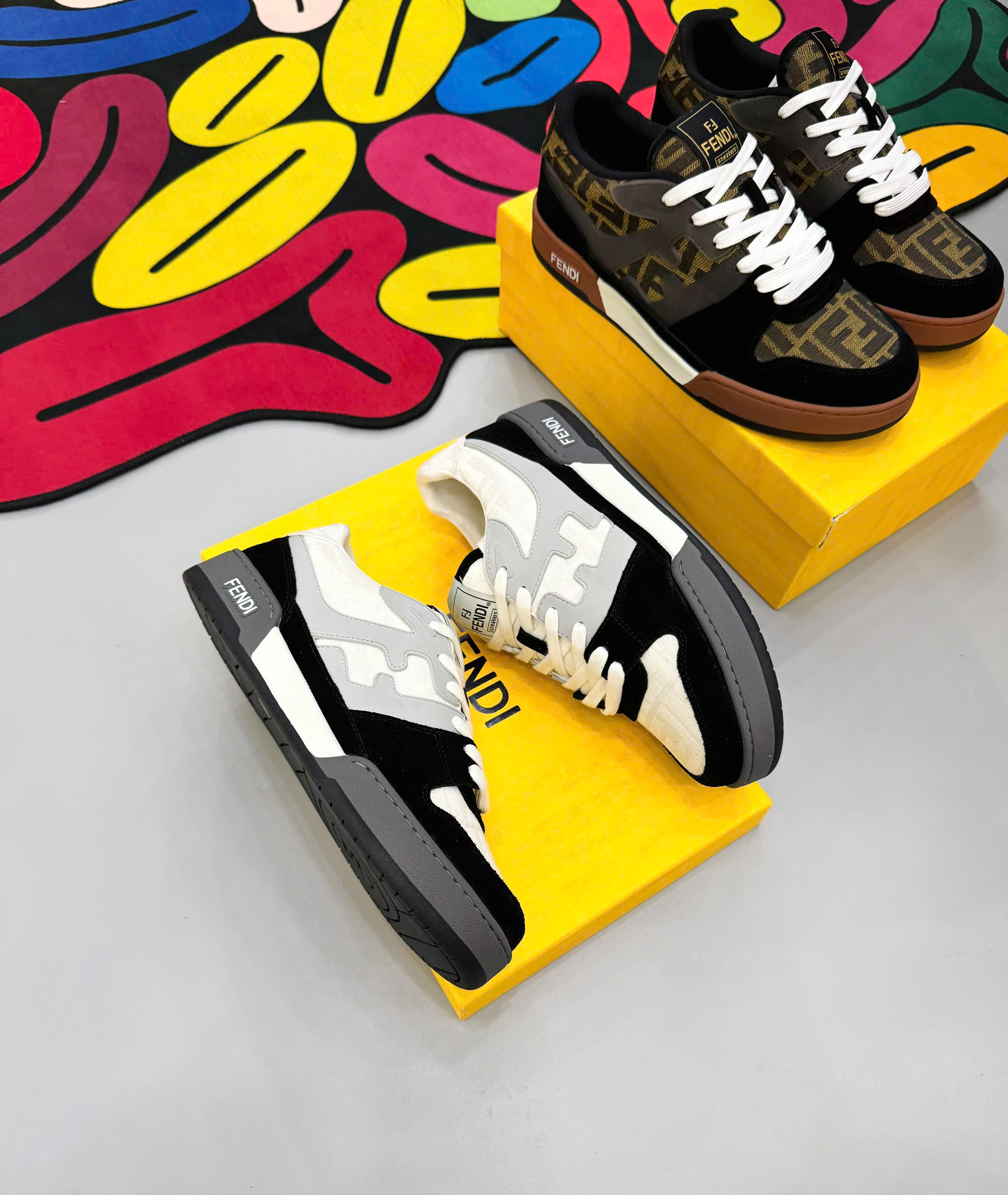 Giày sneaker Fendi FF Đen nhung phối Trắng Xám Like Auth fullbox MK