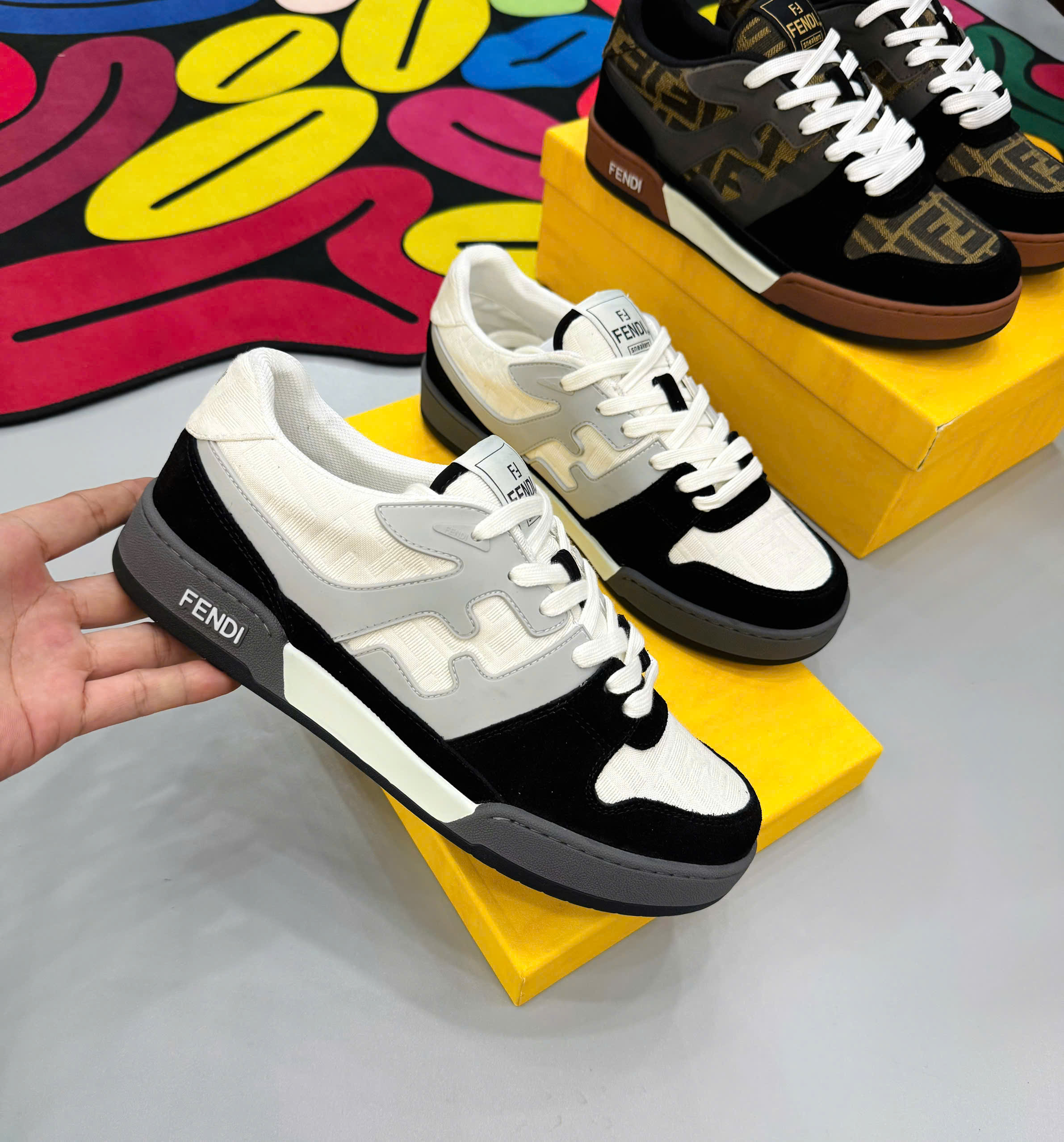 Giày sneaker Fendi FF Đen nhung phối Trắng Xám Like Auth fullbox MK