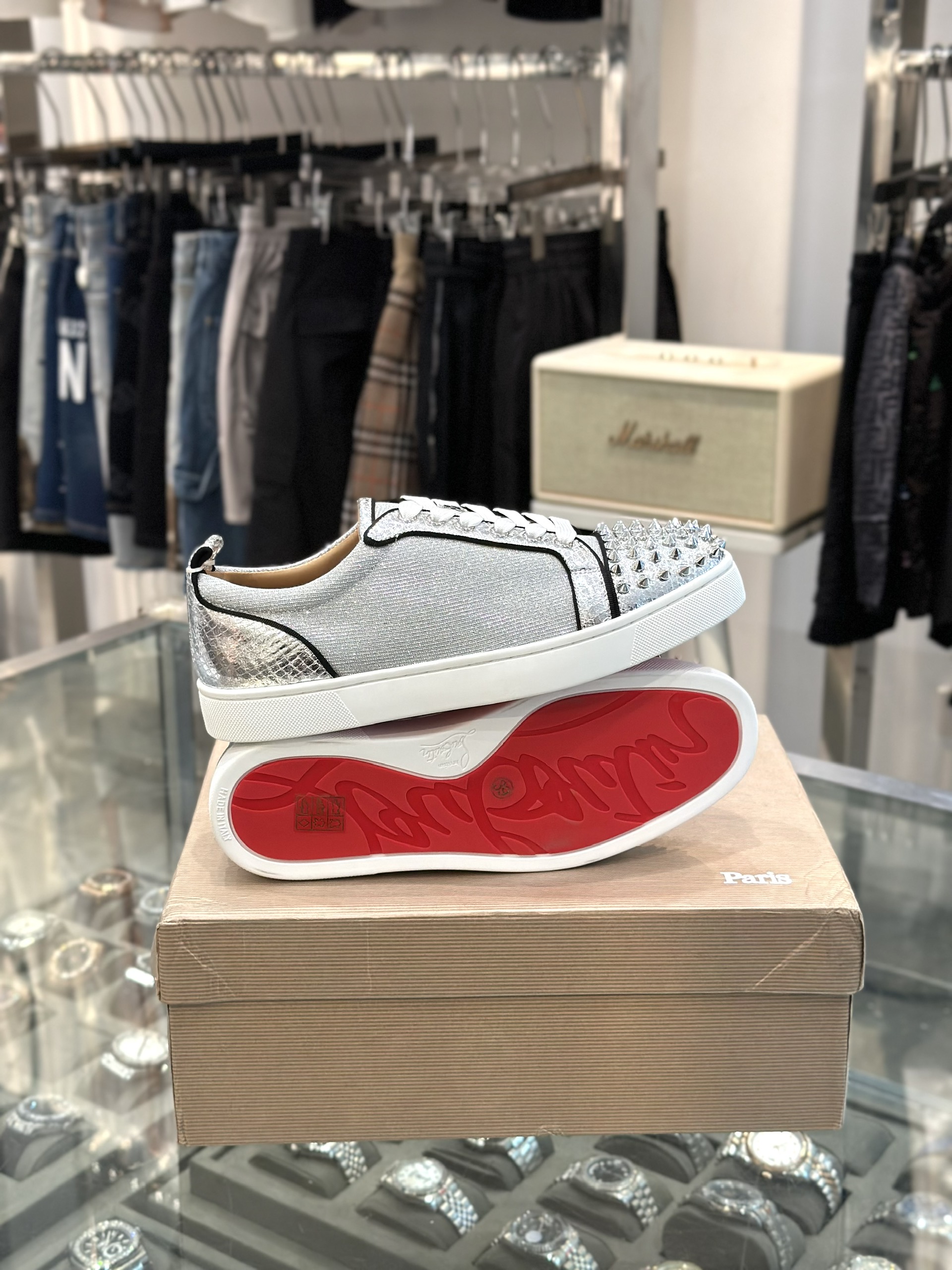 Giày sneaker Louboutin Bạc đính đinh Like Auth fullbox VTN