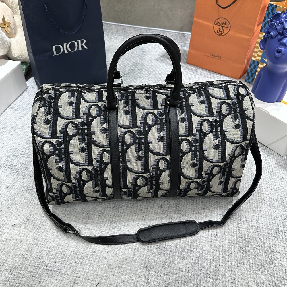 Túi trống du lịch Dior CD Trắng họa tiết logo chữ Đen full size 50cm Like Auth Fullbox phụ kiện PLD