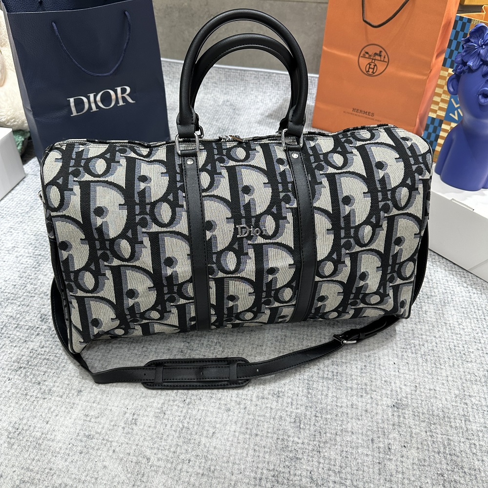 Túi trống du lịch Dior CD Trắng họa tiết logo chữ Đen full size 50cm Like Auth Fullbox phụ kiện PLD