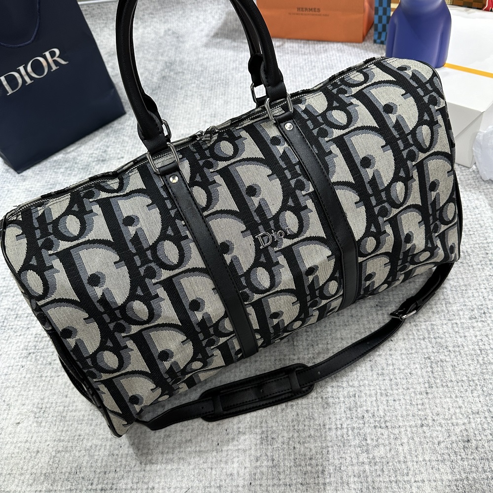 Túi trống du lịch Dior CD Trắng họa tiết logo chữ Đen full size 50cm Like Auth Fullbox phụ kiện PLD