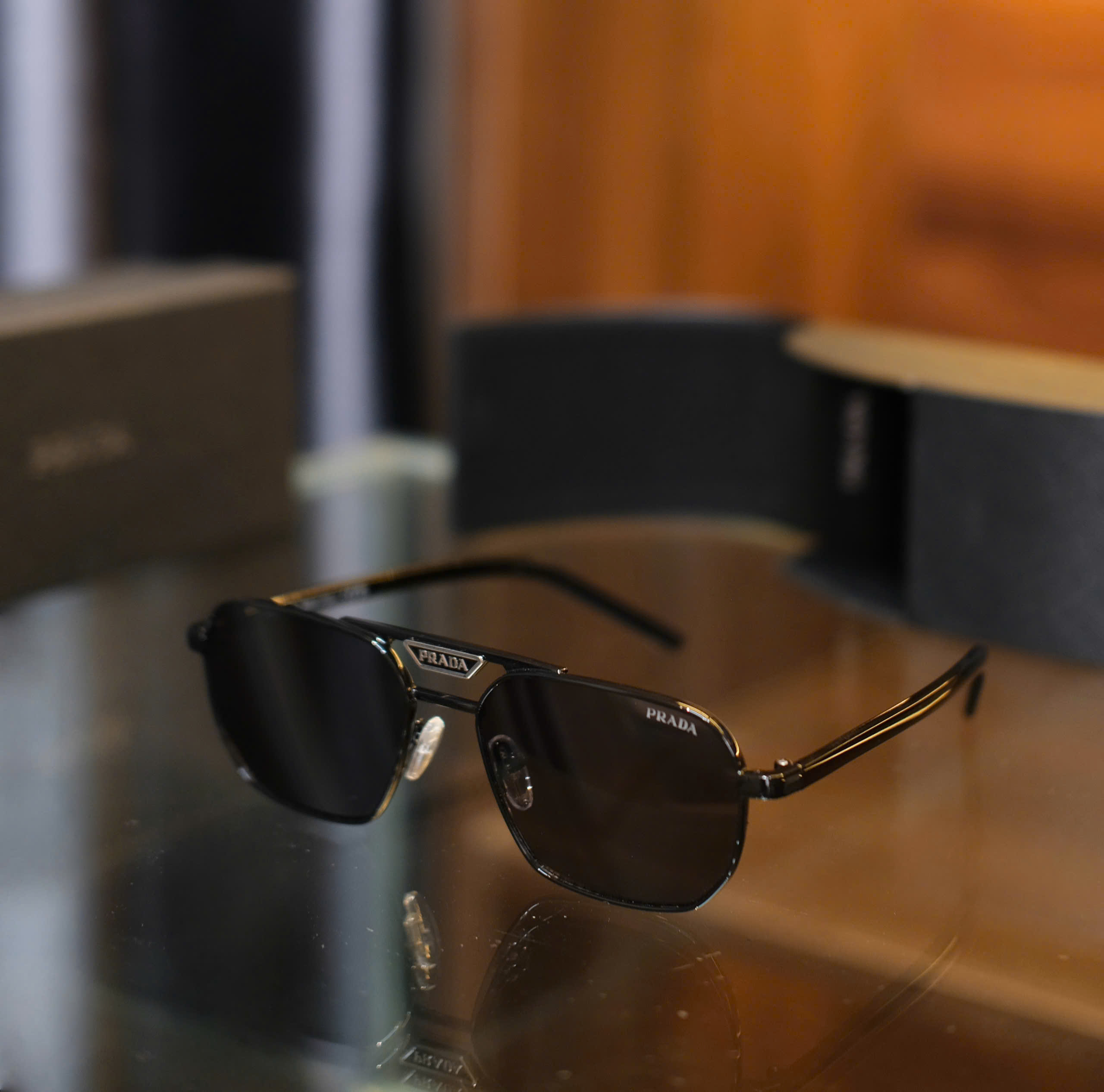 Kính mắt thời trang Prada P Đen gọng kim loại Like Auth fullbox DDT