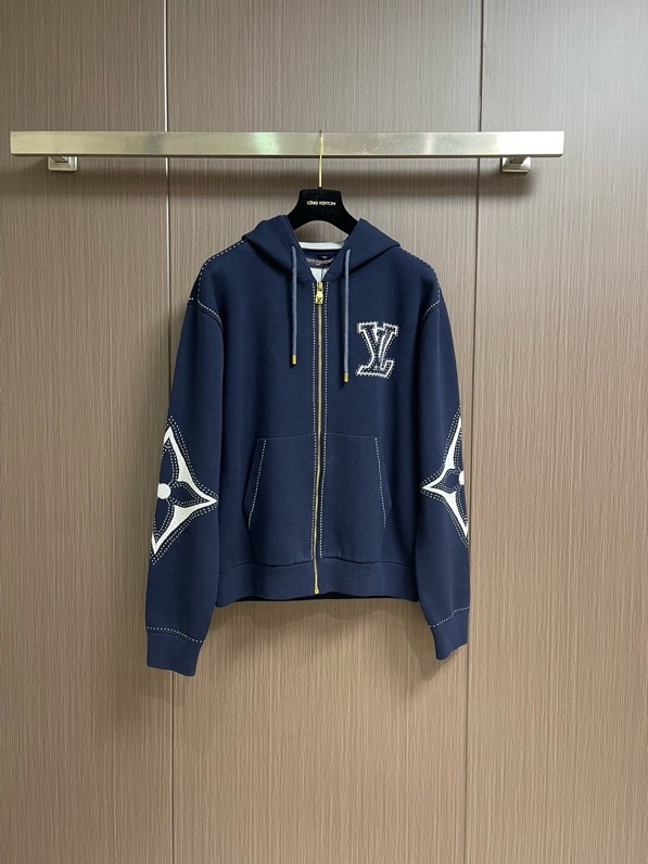 Áo khoác len Louis Vuitton LV 2510 Xanh Than mũ logo to tay ngực Like Auth S-L VTN