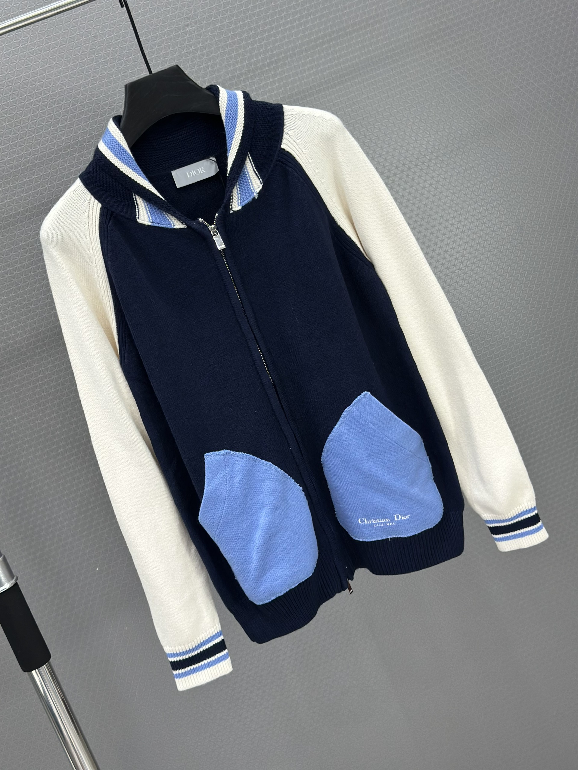 Áo khoác Bomber len Dior CD 1349 Xanh than tay be Like Auth XS-L VTN