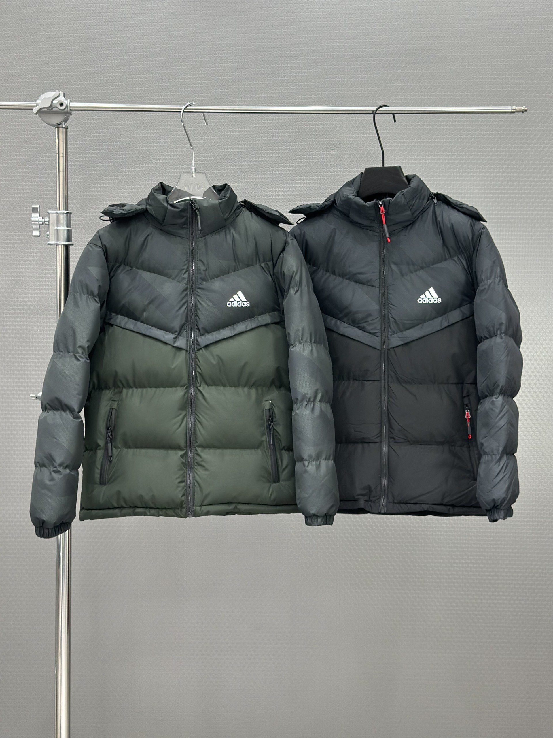 Áo khoác phao Adidas khóa mũ Đen Xám Like Auth L-3XL VTN