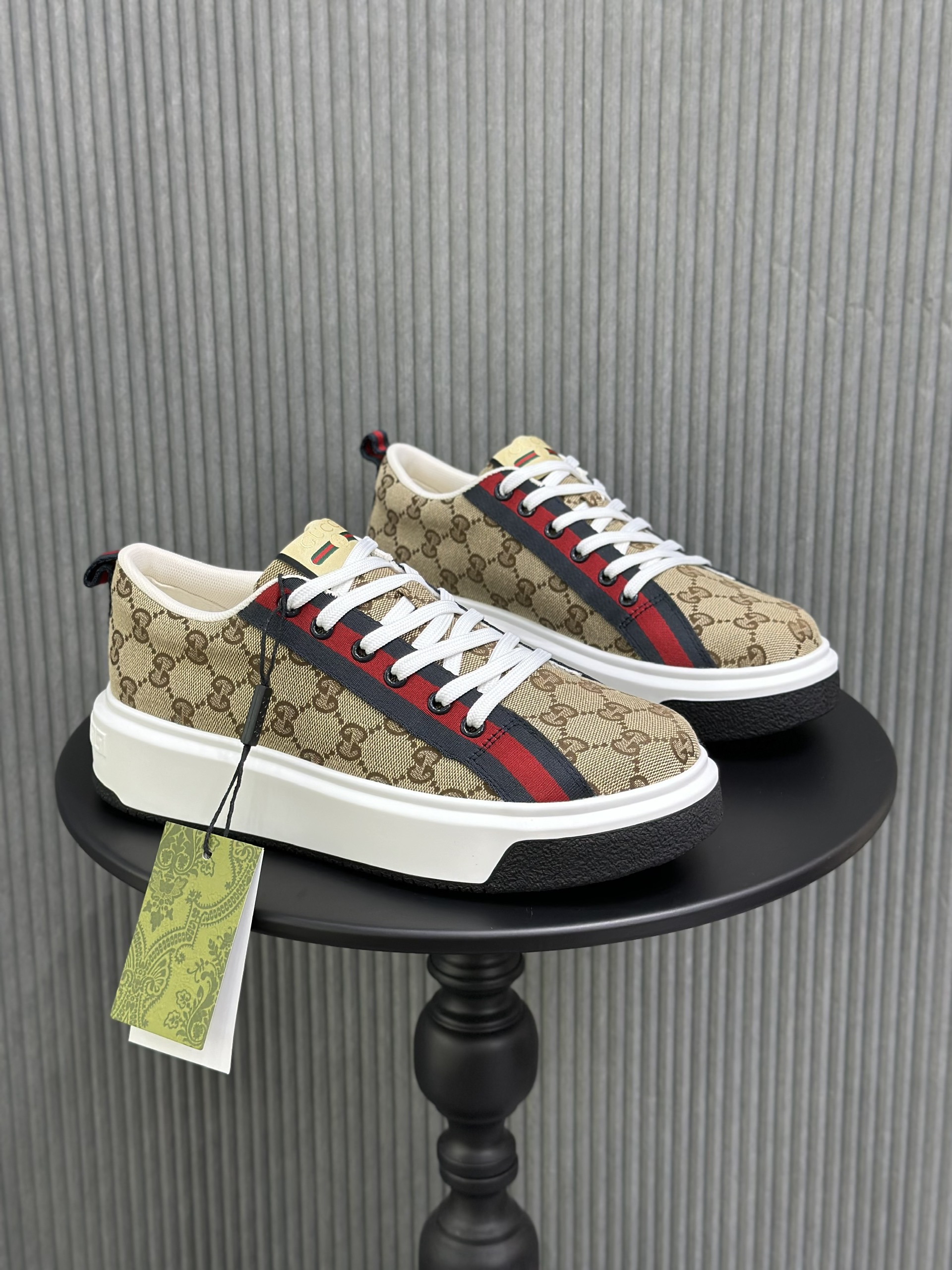 Giày sneaker Gucci GC vải Nâu kẻ Xanh Đỏ monogram Like Auth 38-43 VTN