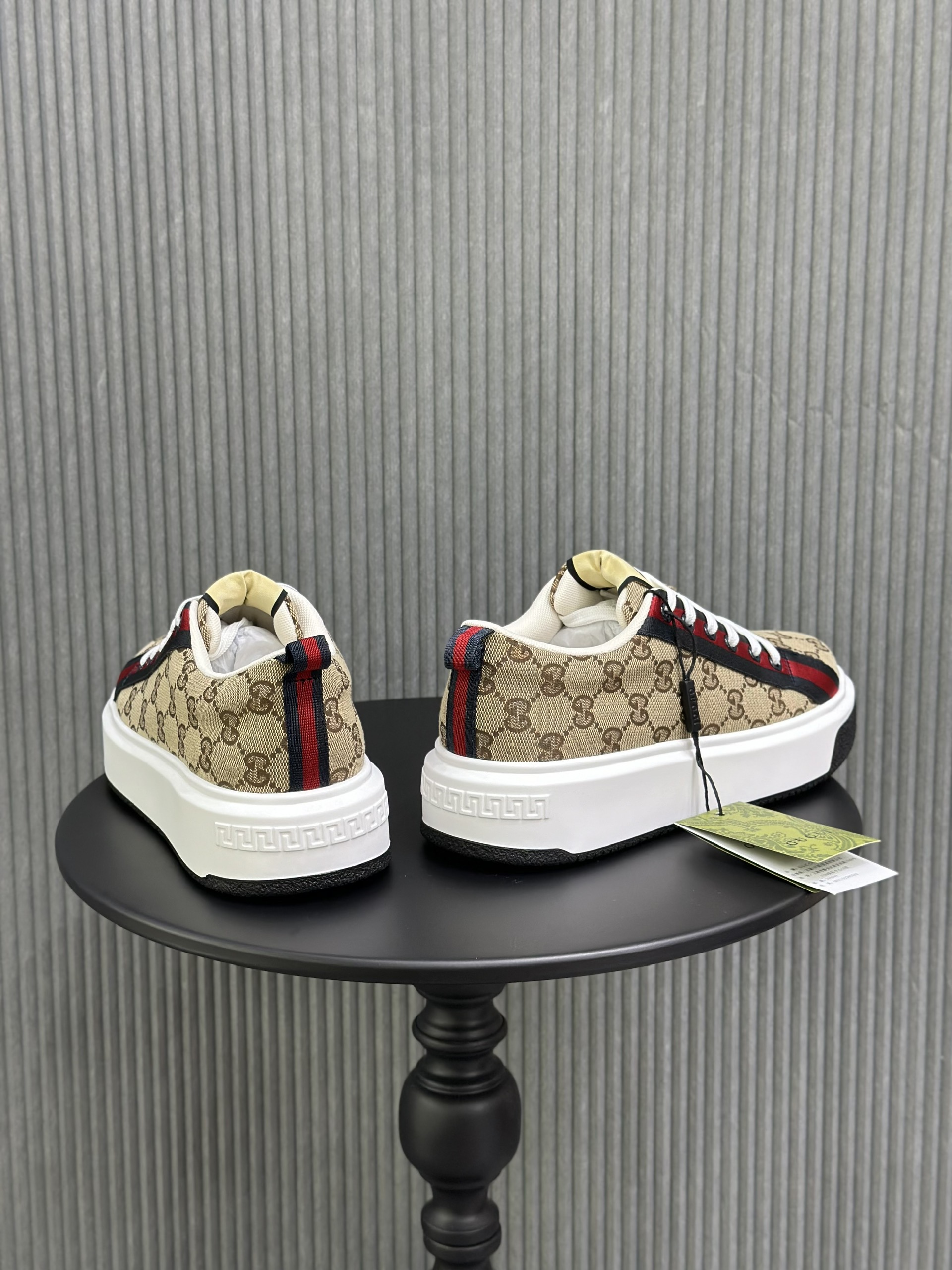 Giày sneaker Gucci GC vải Nâu kẻ Xanh Đỏ monogram Like Auth 38-43 VTN