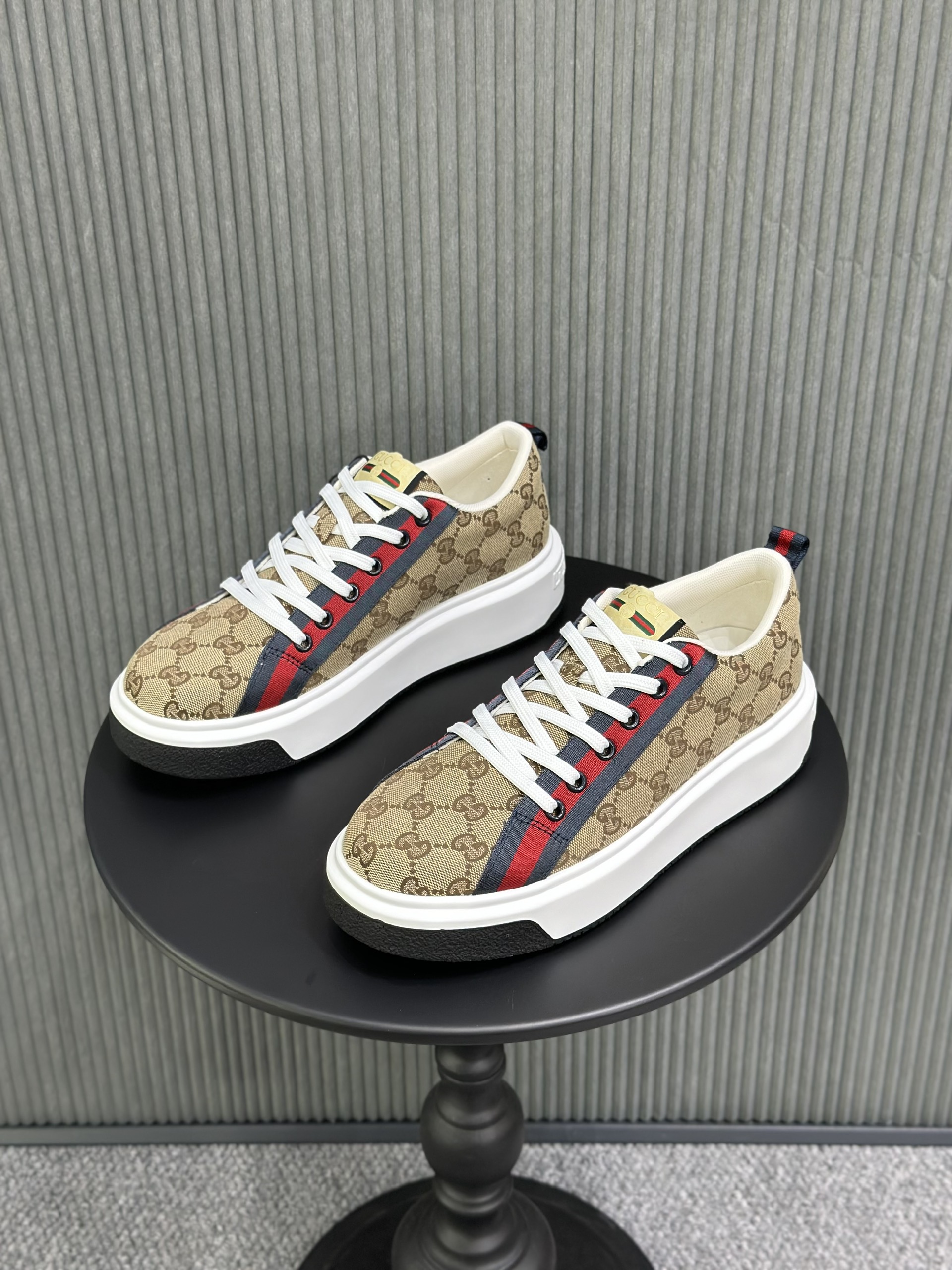 Giày sneaker Gucci GC vải Nâu kẻ Xanh Đỏ monogram Like Auth 38-43 VTN