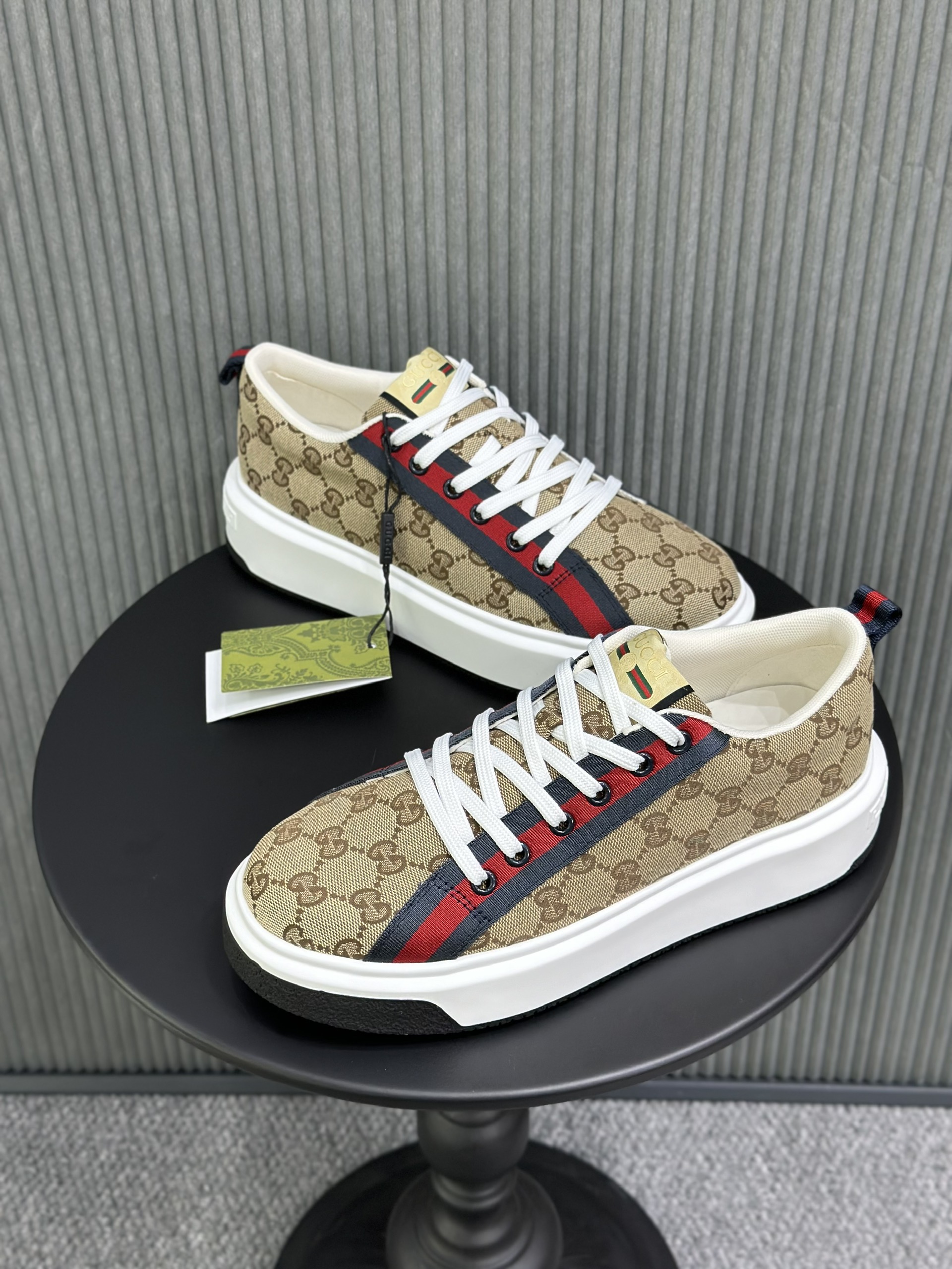 Giày sneaker Gucci GC vải Nâu kẻ Xanh Đỏ monogram Like Auth 38-43 VTN