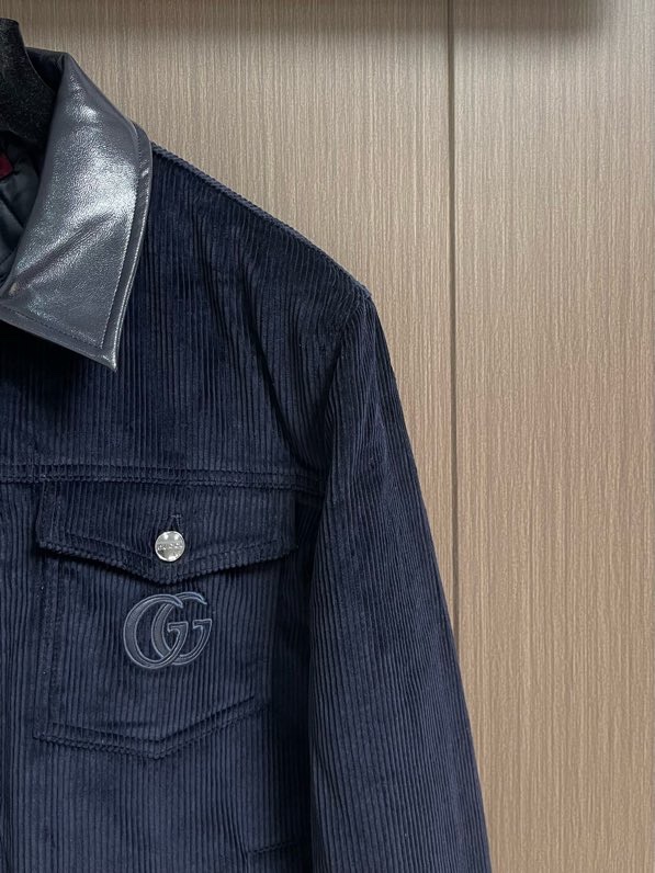 Áo khoác Gucci GC 1271 nhung tăm Xanh than túi ngực Like Auth S-L VTN