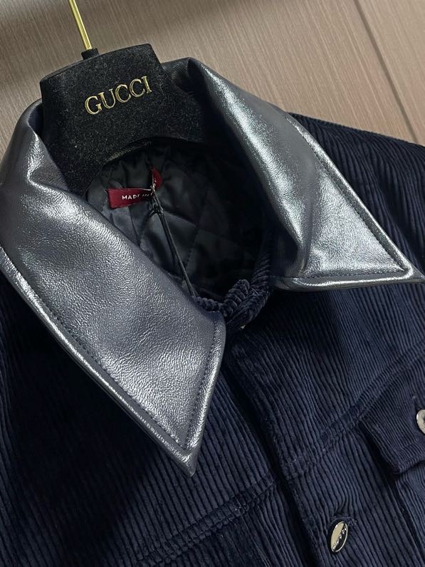 Áo khoác Gucci GC 1271 nhung tăm Xanh than túi ngực Like Auth S-L VTN