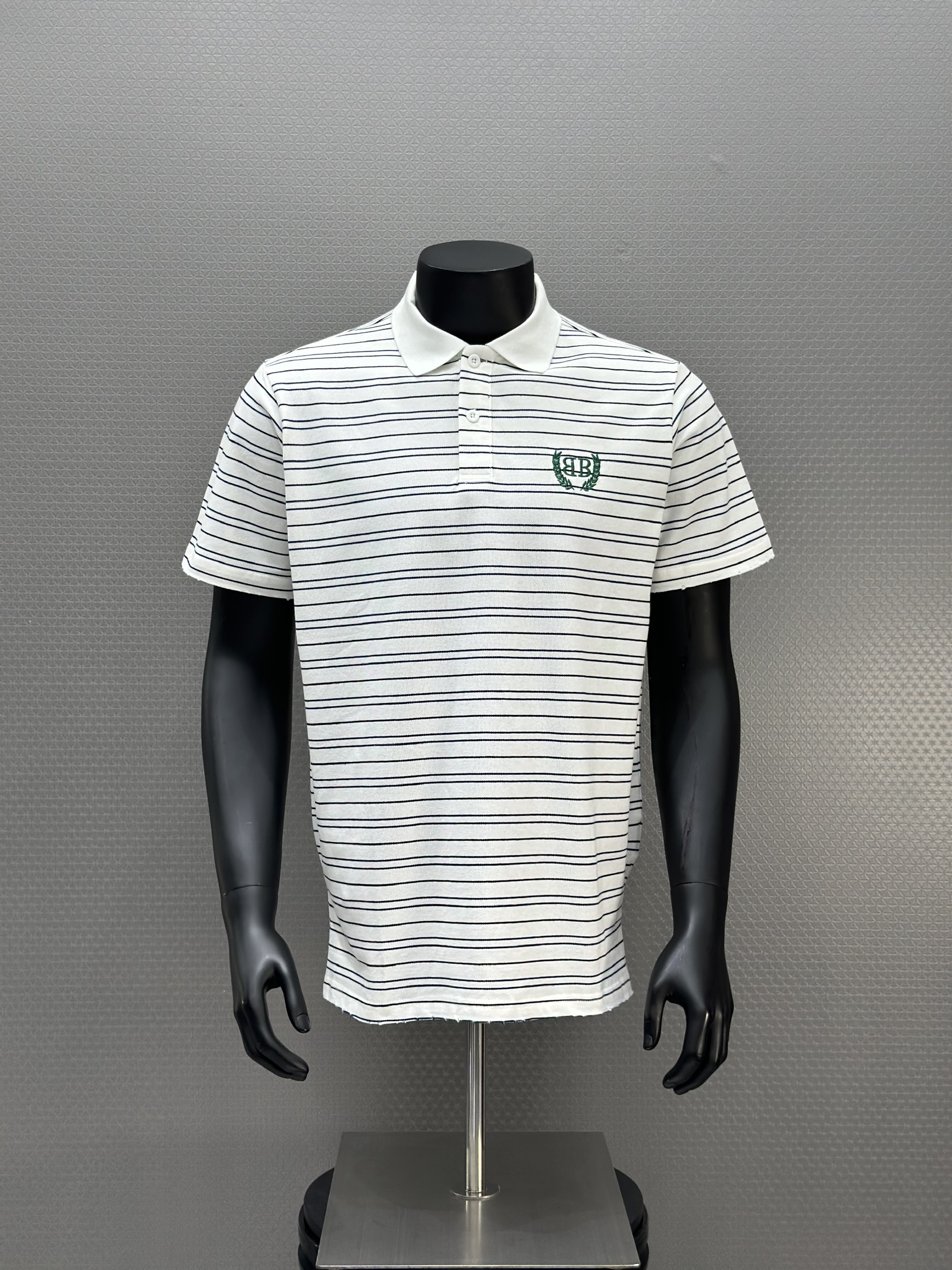 Áo polo Balenciaga Trắng kẻ ngang logo thêu ngực Like Auth S-M VTN