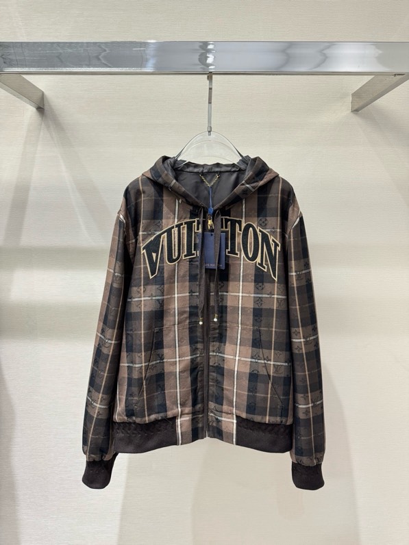 Áo khoác Hoodie khóa Louis Vuitton LV 1361 Nâu kẻ logo to Like Auth S-L VTN