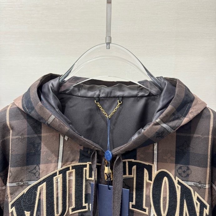 Áo khoác Hoodie khóa Louis Vuitton LV 1361 Nâu kẻ logo to Like Auth S-L VTN