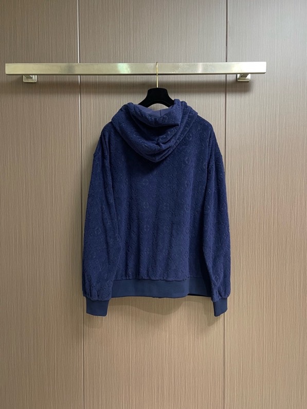 Áo khoác nhung Louis Vuitton LV 25361 Xanh Than khóa mũ Monogram dập nổi Like Auth S-L VTN