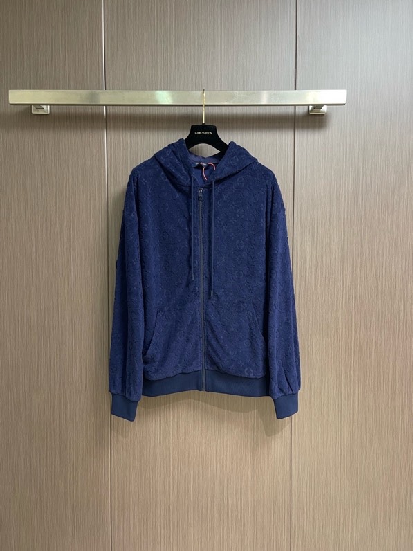 Áo khoác nhung Louis Vuitton LV 25361 Xanh Than khóa mũ Monogram dập nổi Like Auth S-L VTN