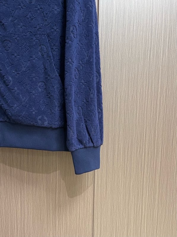 Áo khoác nhung Louis Vuitton LV 25361 Xanh Than khóa mũ Monogram dập nổi Like Auth S-L VTN