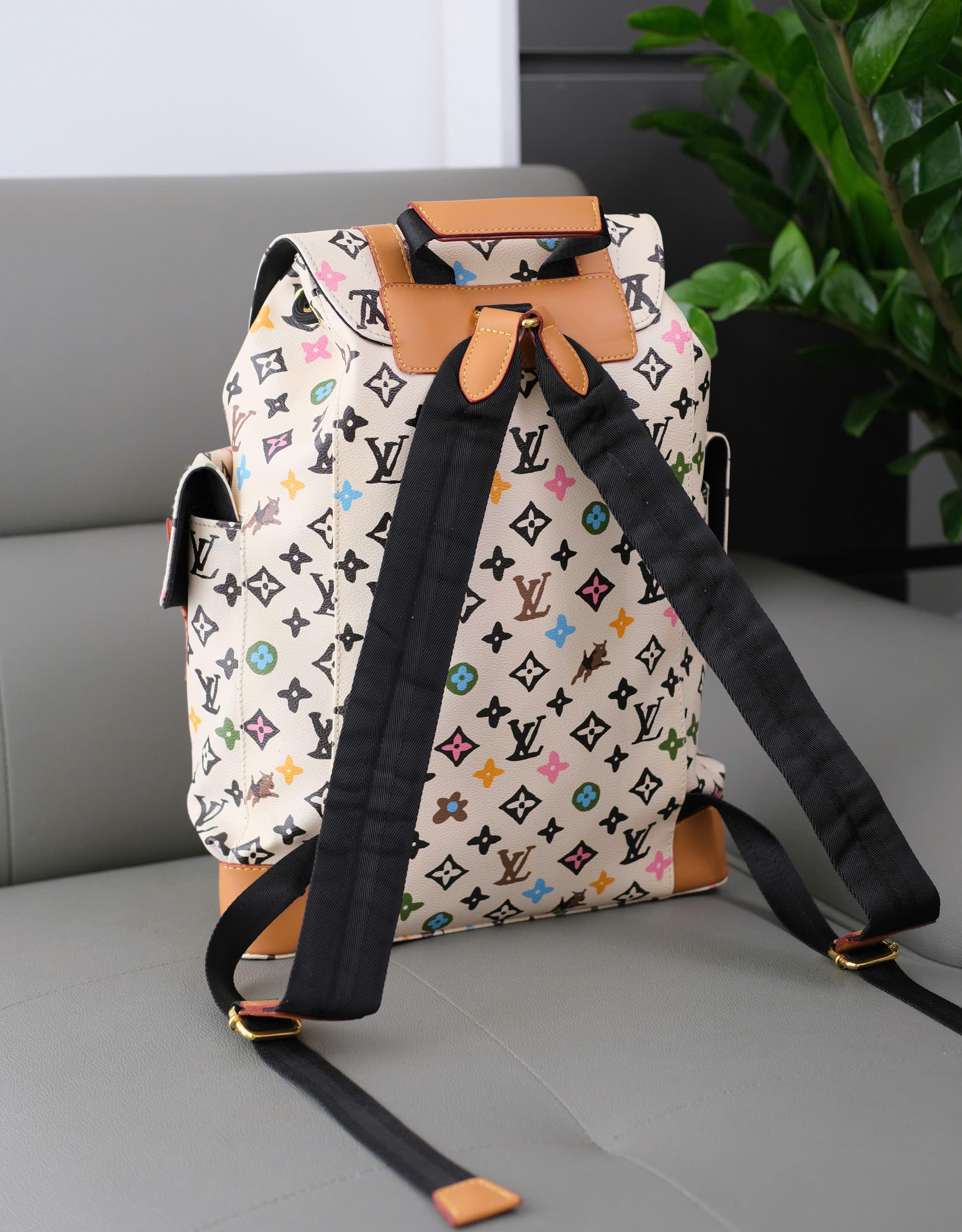 Balo hộp Louis Vuitton LV Trắng monogram full tag da Nâu kẻ dọc Like Auth 39x31x11 DDT