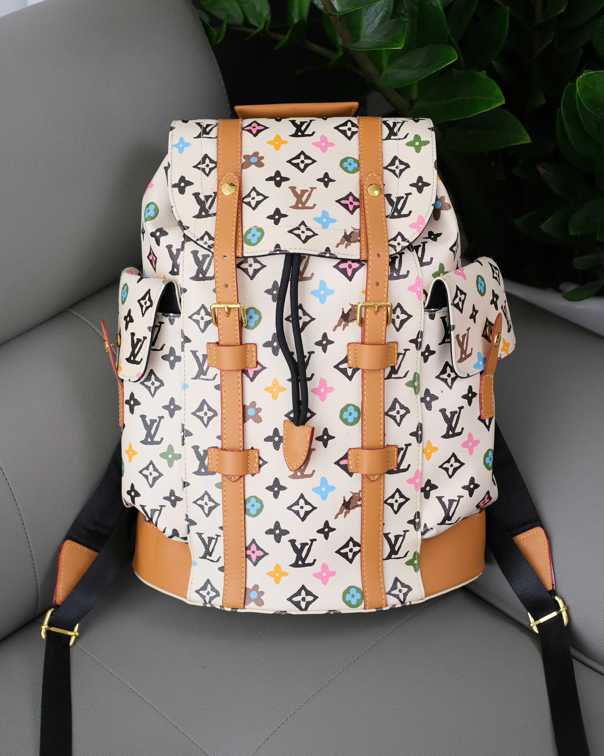 Balo hộp Louis Vuitton LV Trắng monogram full tag da Nâu kẻ dọc Like Auth 39x31x11 DDT