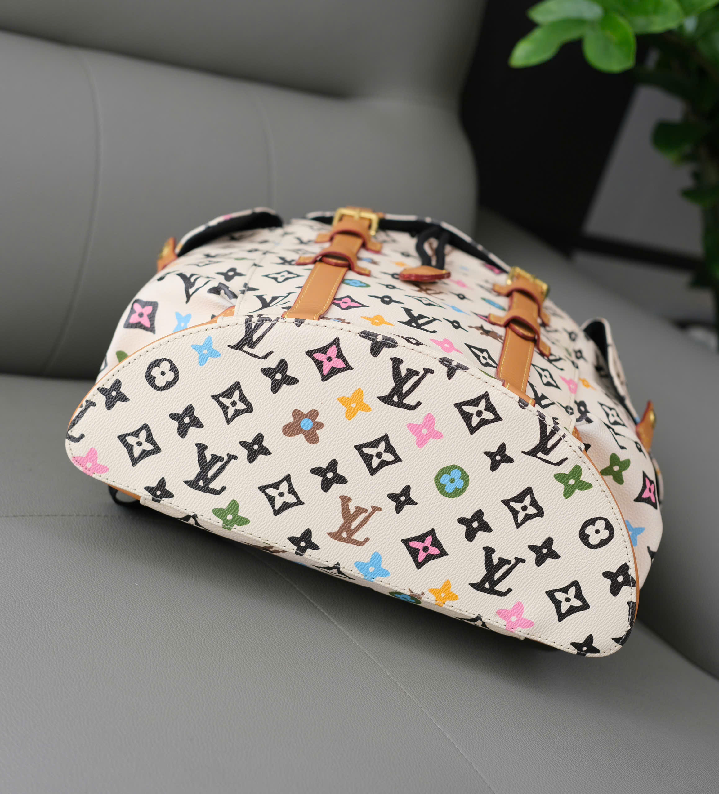 Balo hộp Louis Vuitton LV Trắng monogram full tag da Nâu kẻ dọc Like Auth 39x31x11 DDT